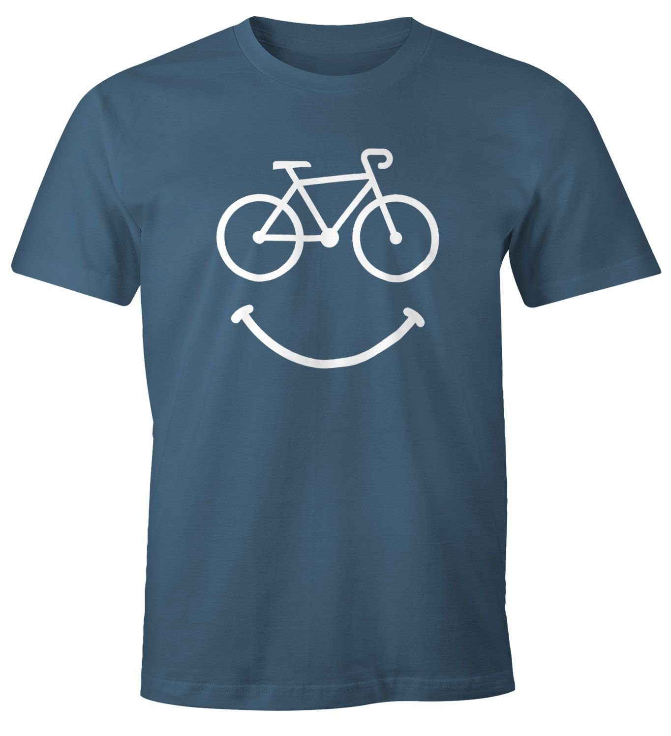 MoonWorks Print-Shirt Fahrrad Herren T-Shirt Smile Happy Bike Radfahren Fun-Shirt Moonworks® mit Print blau | T-Shirts