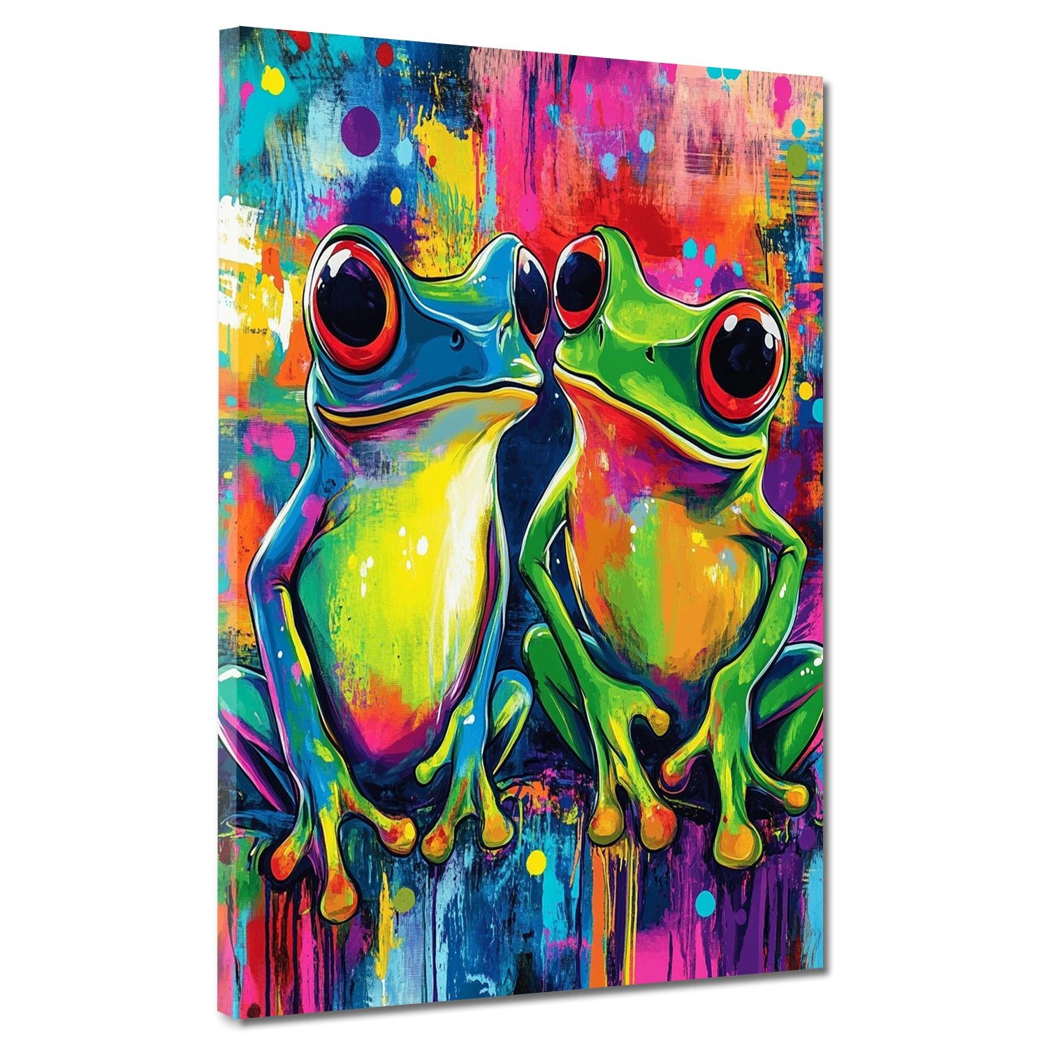 Artedinoi Leinwandbild Pop Art Froschpaar knallig modern Leinwandbild Wandbild Kunstdruck XL, Froschpaar, knallbunt