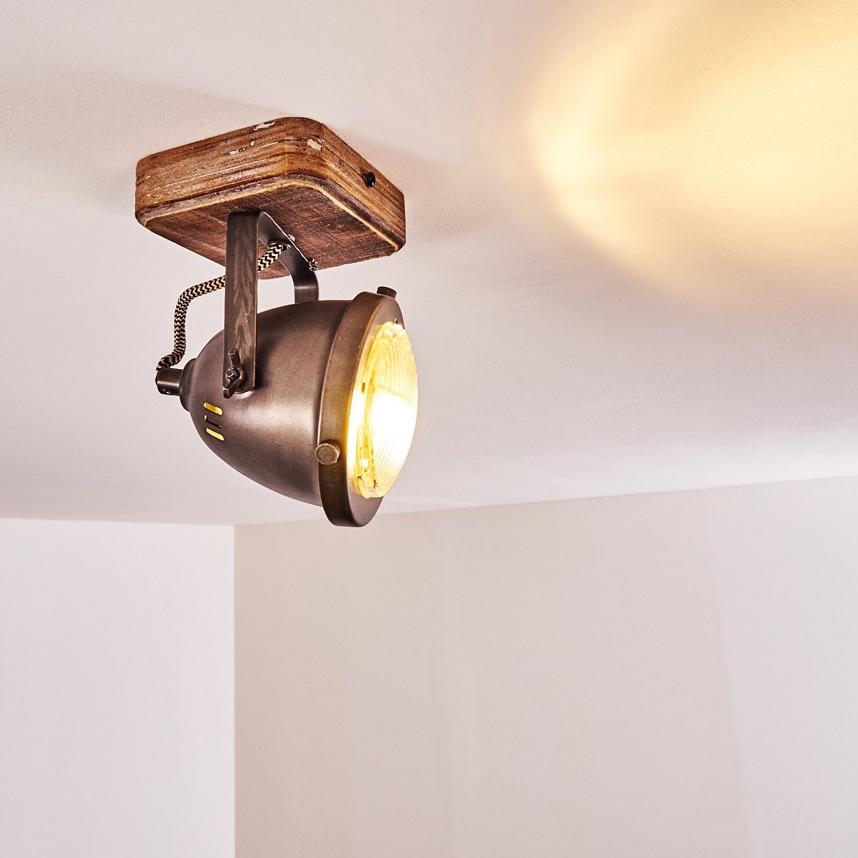 aus Retro-Design Leuchtmittel, Metall/Holz dreh-/schwenkbar, in Deckenleuchte Wandlampe im Wandspot Lampenschirm »Gavi« ohne 1xGU10, dimmbare hofstein Braun,