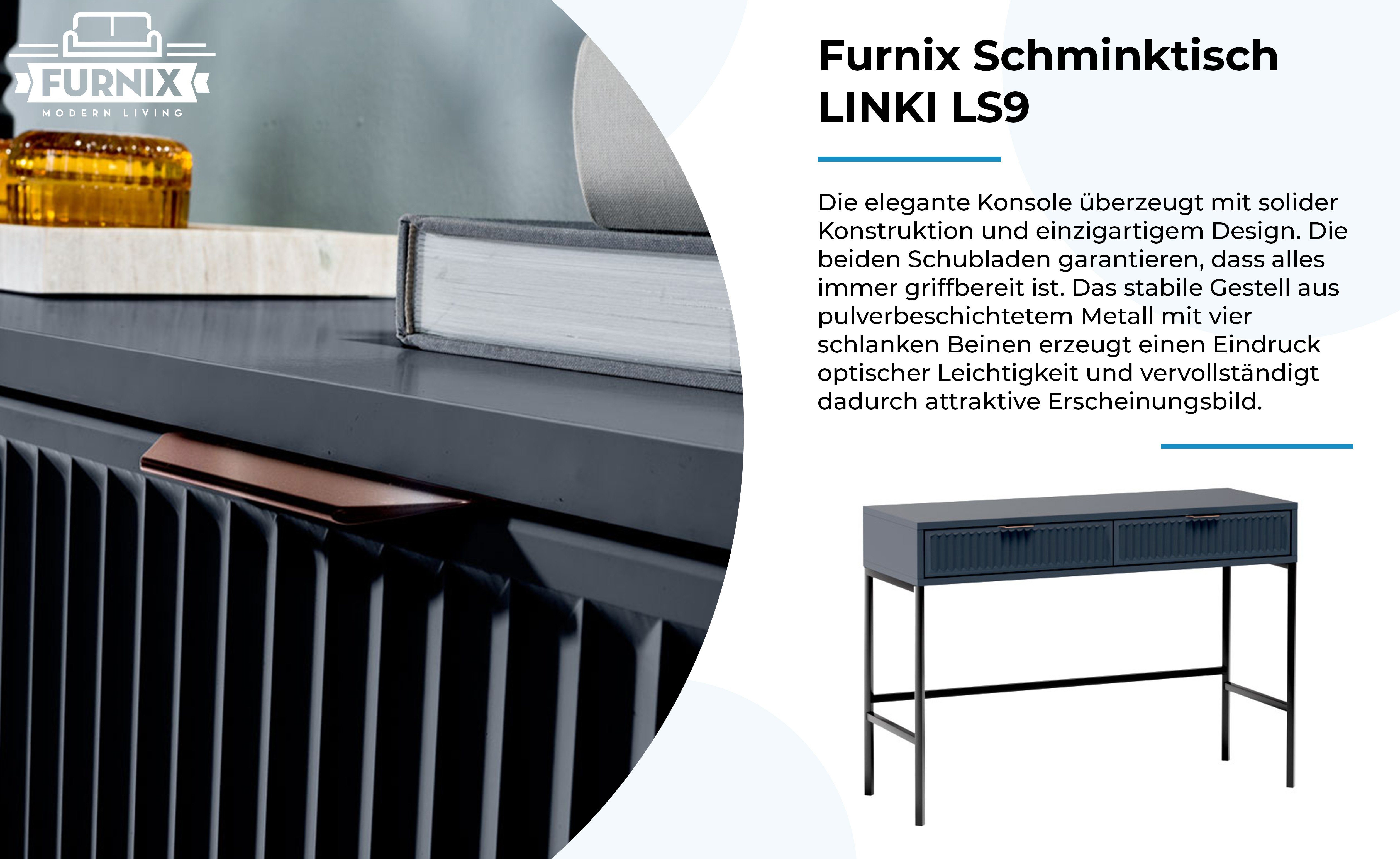 Furnix Schminktisch B110x T40,6 Schreibtisch Rillendesign, Konsole dekorativ, H78,8 LINKI moderne x mit Schubladen, 2 Indigo LS9 cm, Farben
