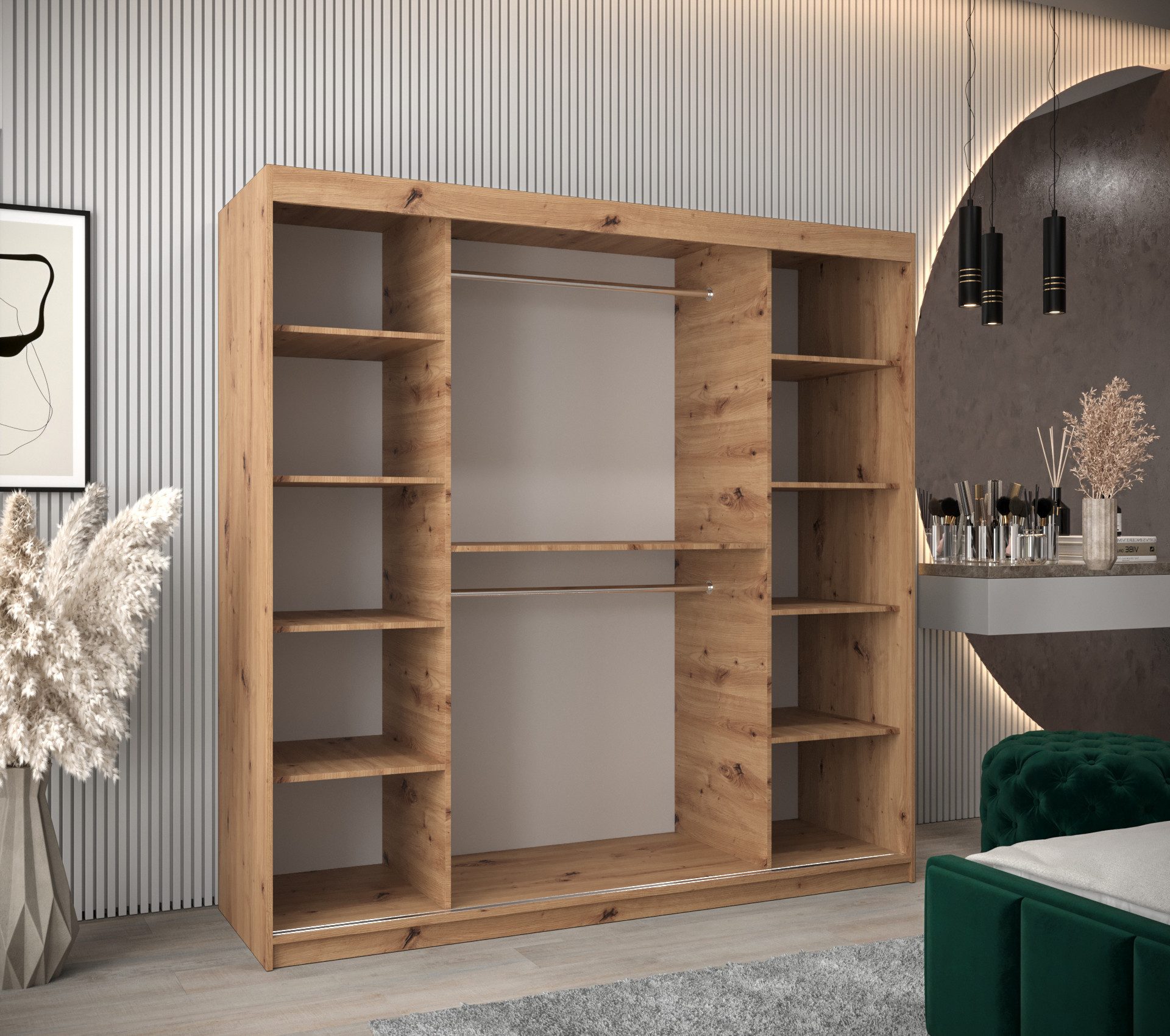 ABIKS MÖBEL Schwebetürenschrank Roma 1 Schlafzimmerschrank - mit Spiegel, Kleiderstange, Regalen