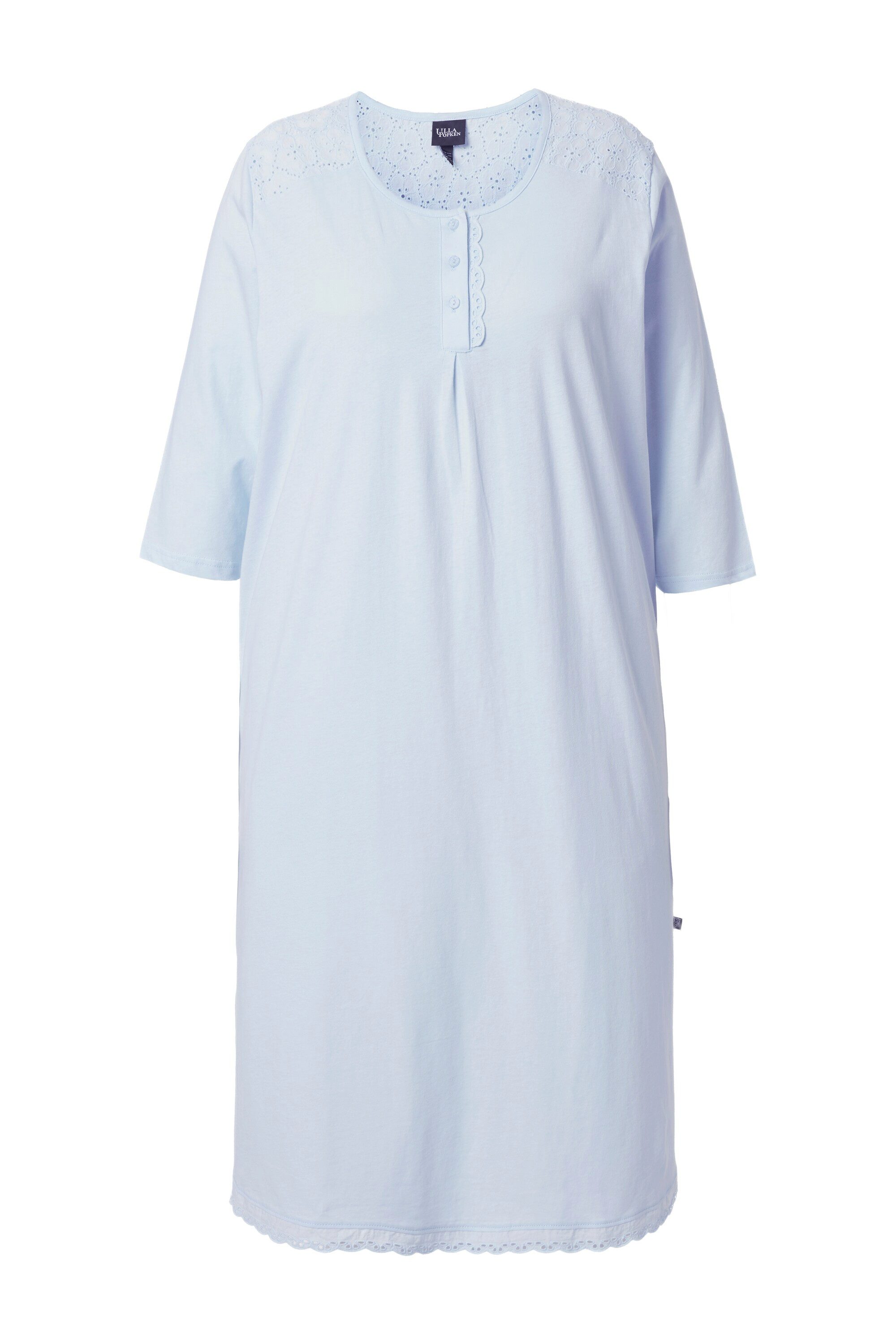 Ulla Popken Nachthemd Nachthemd Lochstickerei Zierfalte Rundhals 3/4-Arm günstig online kaufen