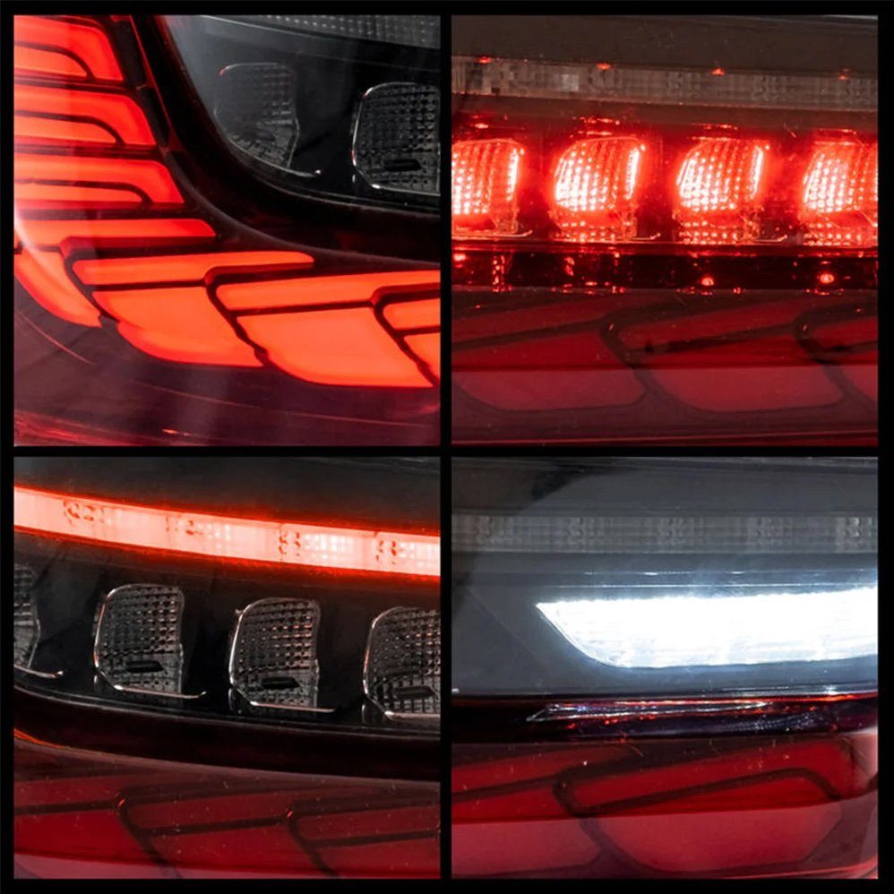 LLCTOOLS Rückleuchte Hell leuchtende LED Rückleuchte mit E-Prüfzeichen passend für BMW, 3er G20, G28, G80 (2018-2022), Rücklicht, Bremslicht, Nebelschlussleuchte, Blinklicht und Rückfahrlicht, Voll LED, LED fest integriert, Dynamischer Blinker, Mit Lichtanimation beim Entriegeln des Fahrzeugs