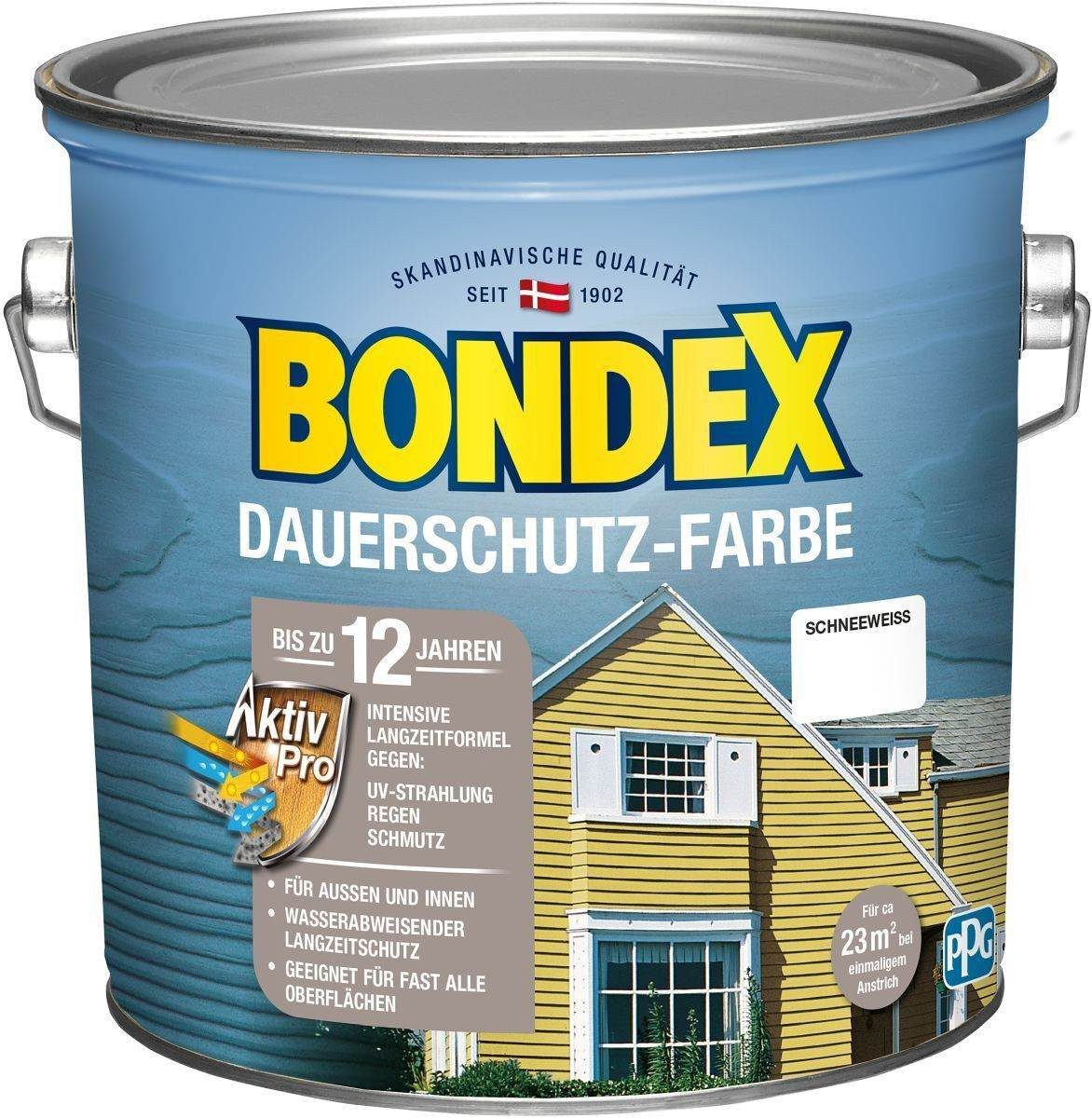 Wetterschutzfarbe Dauerschutz-Farbe 2,5 L in Schneeweiß, hochdeckende Holzfarbe, Intensi
