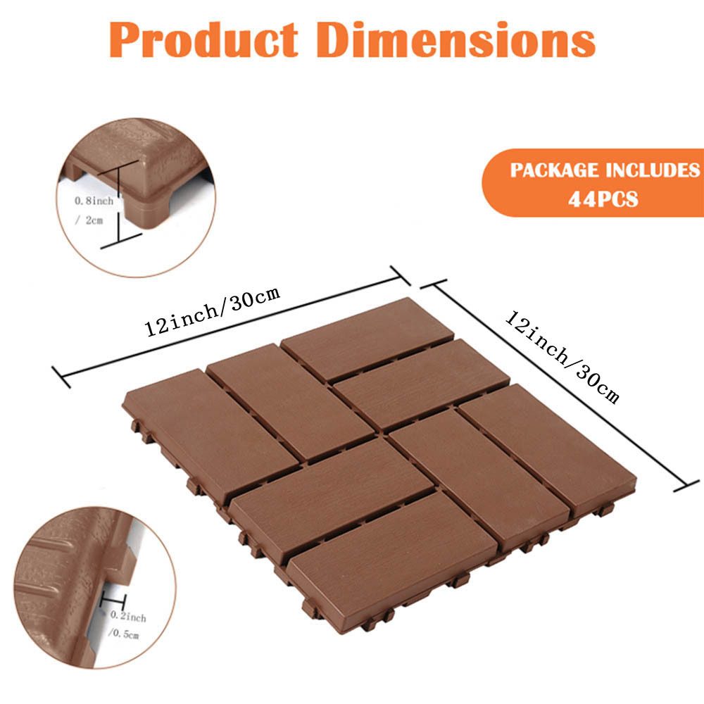 PFCTART Terrassendielen Terrassenfliesen mit Klicksystem 44 Stück, Kunststoff Bodenfliesen, 4,09 m², BxL: je 30.48x30.48 cm, 20 mm Stärke, (Set, 44-St., Für Balkon, Terrasse, Garten, Patio, Wege & Innenbereich), Holzoptik, wetterfest, rutschfest & pflegeleicht, einfache