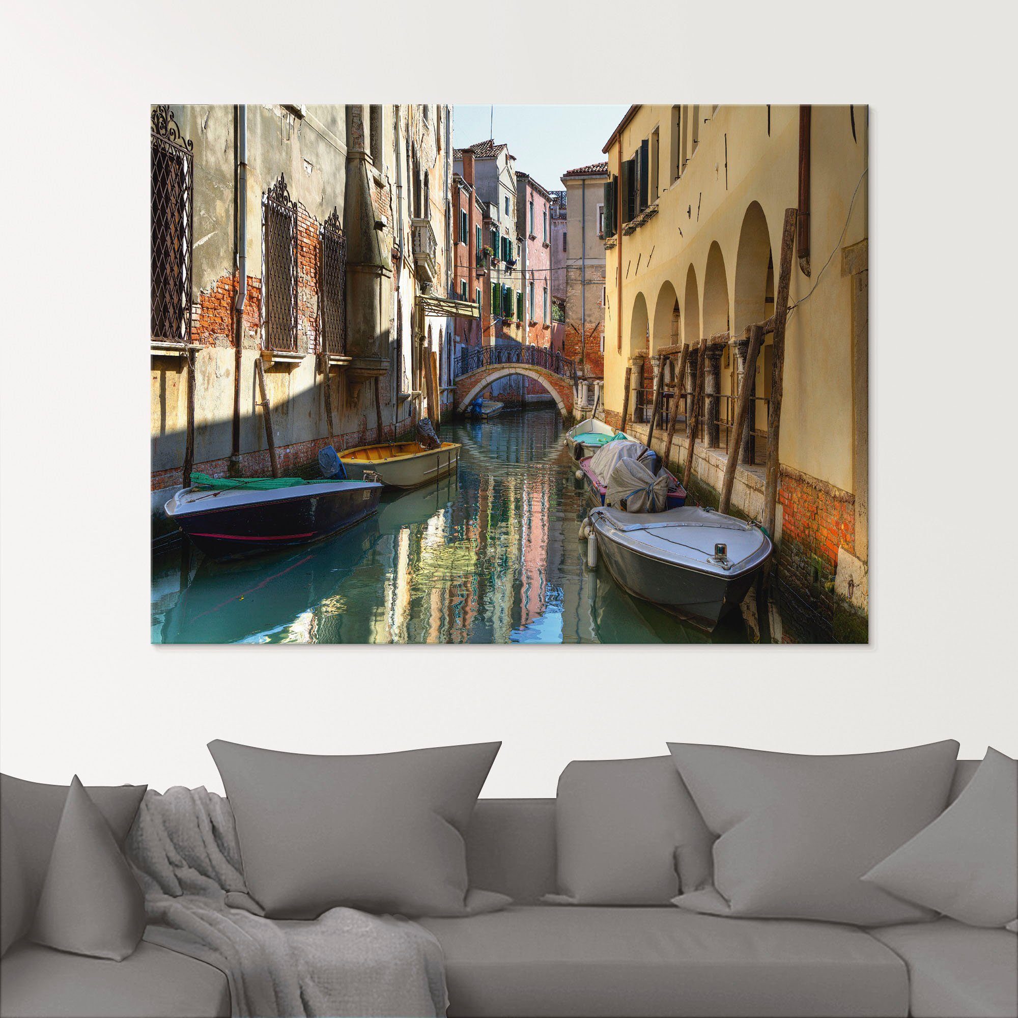 Artland Glasbild Boote auf Kanal in Venedig, Italien (1 St), in verschiedenen Größen