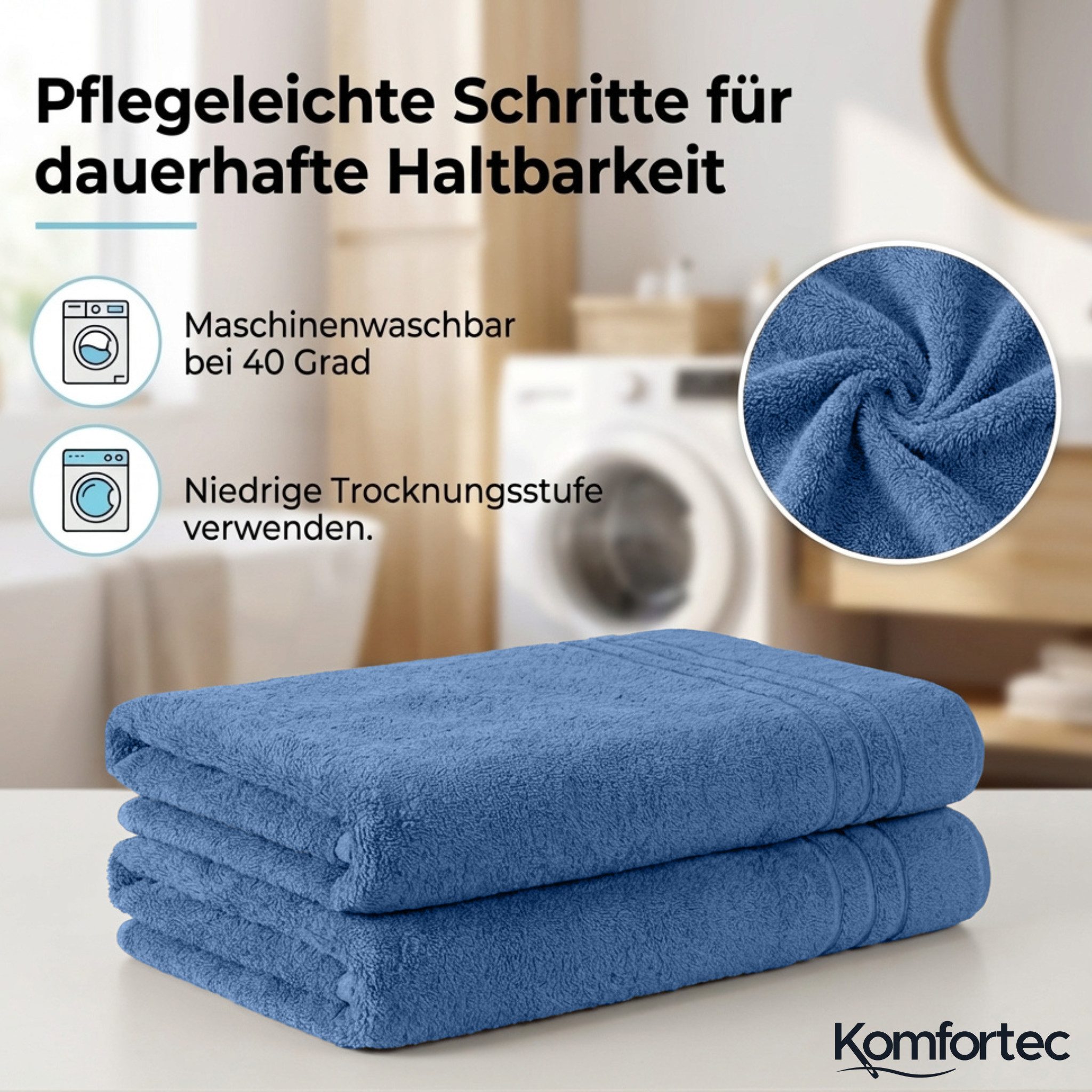 Komfortec Saunatuch Frotte aus 100% Baumwolle, Frottee (Packung, 2-St), 80x200 Saunatücher set XXL, Weich, Schnelltrocknend – Bild 3 von 5