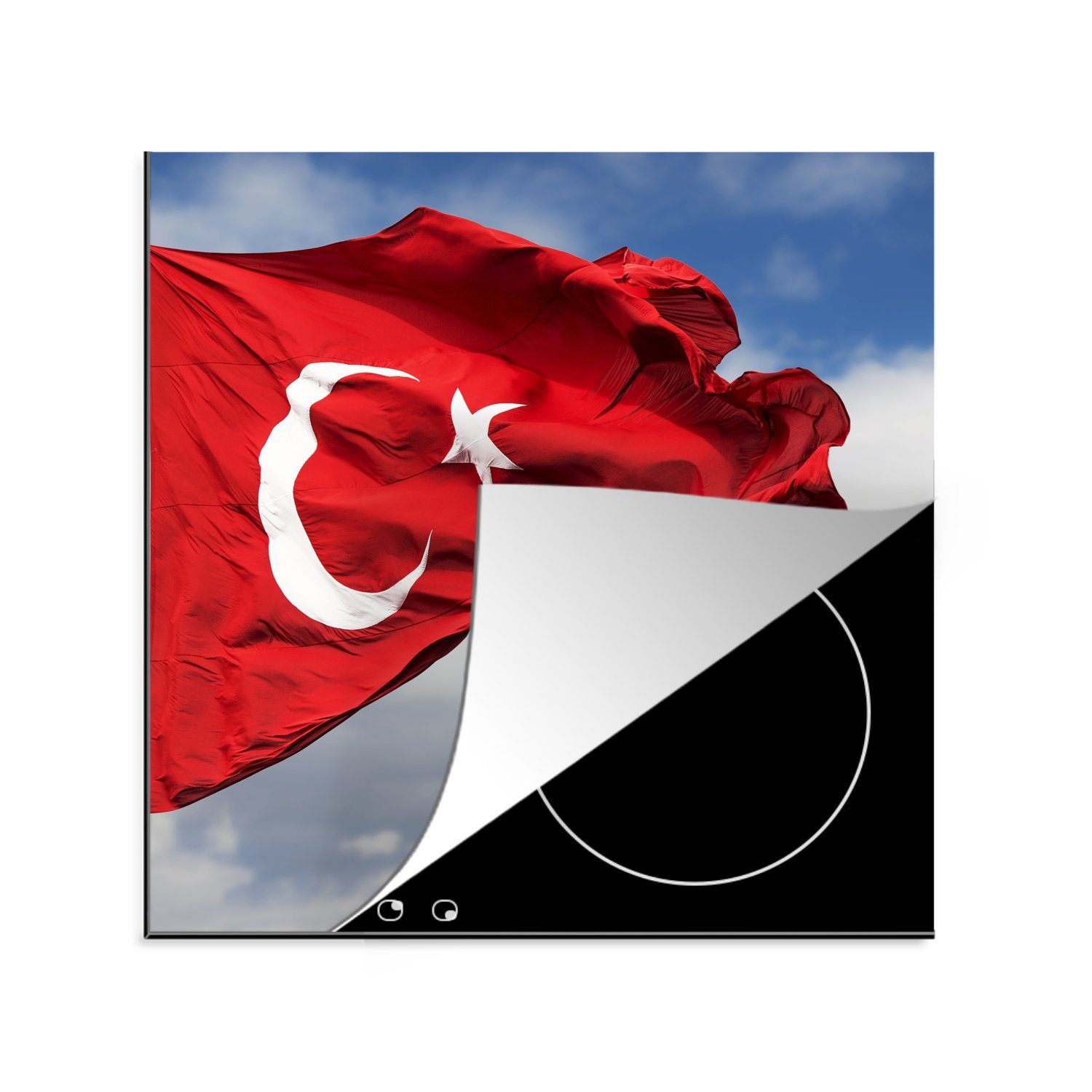 MuchoWow Herdblende-/Abdeckplatte Eine türkische Flagge im Wind, Vinyl, (1 tlg), 78x78 cm, Ceranfeldabdeckung, Arbeitsplatte für küche