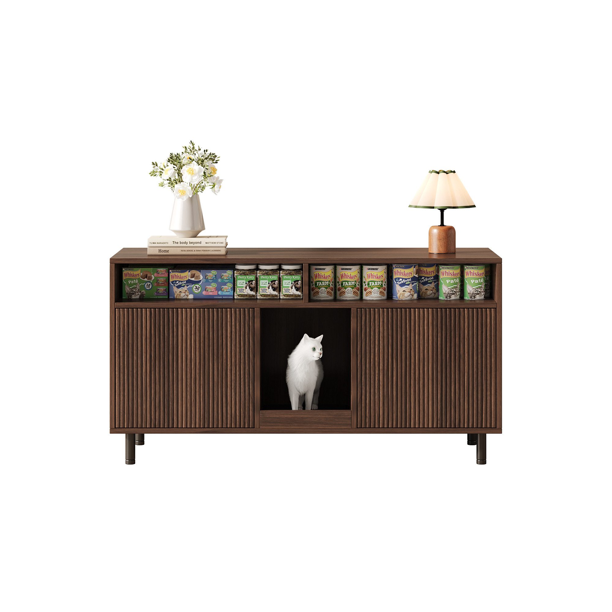 Yorbay Mehrzweckschrank Katzentoilettenschrank 120 cm mit Sandauffangmatte Sideboard TV Schrank