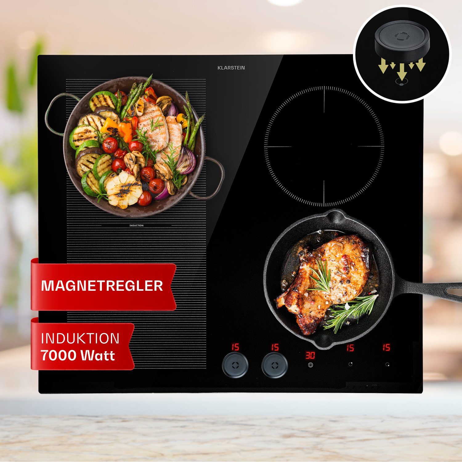 Klarstein Induktions-Kochfeld CP11-MagniChef-4Hy CP11-MagniChef-4Hy, Kochplatte 4 Platten Glaskeramik Kochfeld