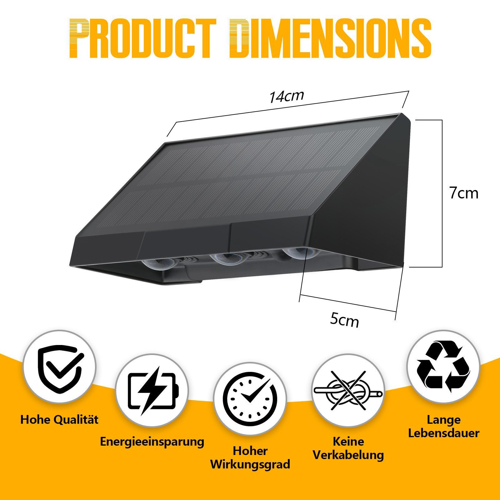 Nettlife LED Außen-Wandleuchte Schwarz 3 LEDs Solarlampe 3000K Warmweiß 2 Modi Solarwandleuchte, LED fest integriert, Warmweiß, solarleuchte für Zaun Terrasse B – Bild 4 von 5