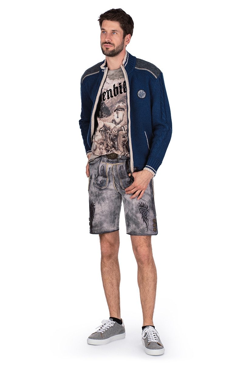 Spieth & Wensky Trachtenstrickjacke Strickjacke Herren - BETZBACH - denim, hellgrau – Bild 3 von 3