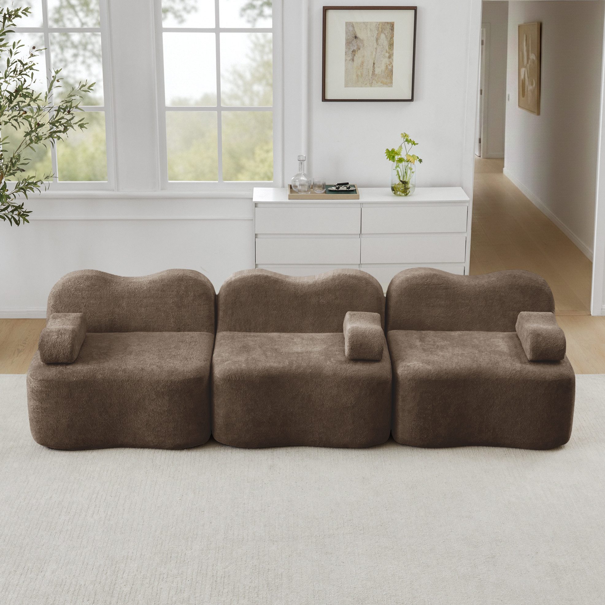 MODFU Loungesofa modulares Boneless Design, mit Wellenform, 32D hochelastischer Schaumstofffüllung ohne Innenrahmen, tiefe Sitzfläche und beweglichem Armlehnenkissen für flexible 2–4-Sitzer, L- und U-Konfiguration 1 Teile