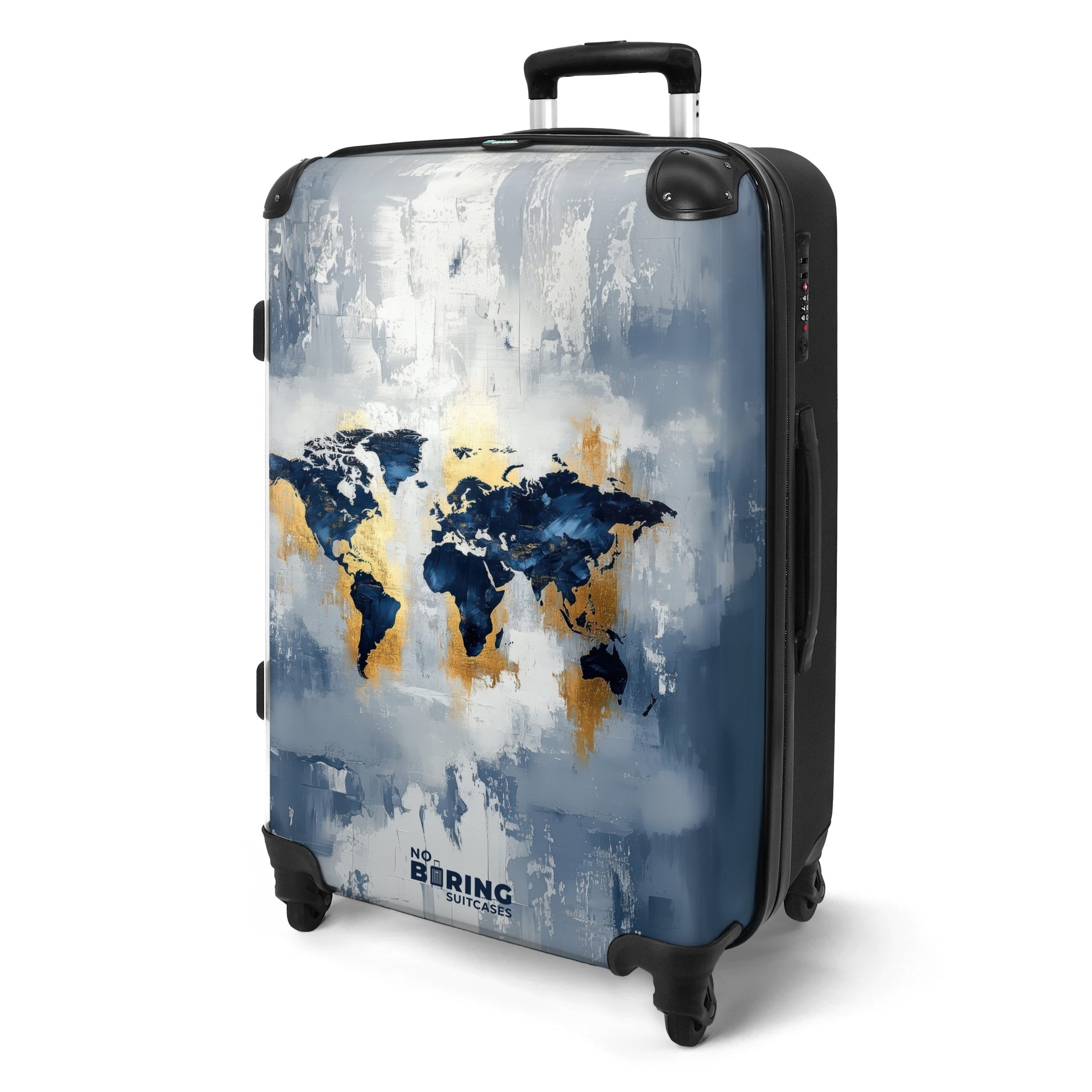 NoBoringSuitcases.com© Hartschalen-Trolley Weltkarte - Blau - günstig online kaufen