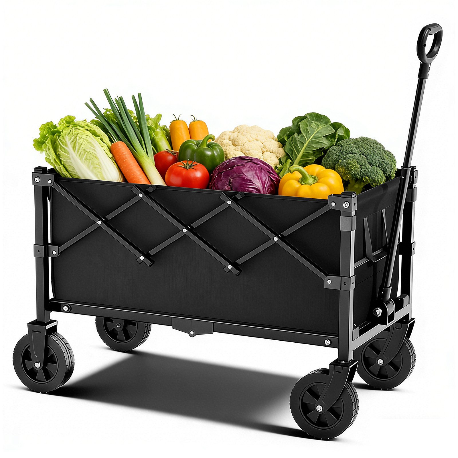 BlingBin Bollerwagen Faltbarer Handwagen mit Griff Verstellbarer Griffhöhe bis 80 kg (1er Set, 1-tlg., 67L x 45B x 89H cm), Kleiner Gartenwagen faltbar, kompakt für Sport Einkauf Camping