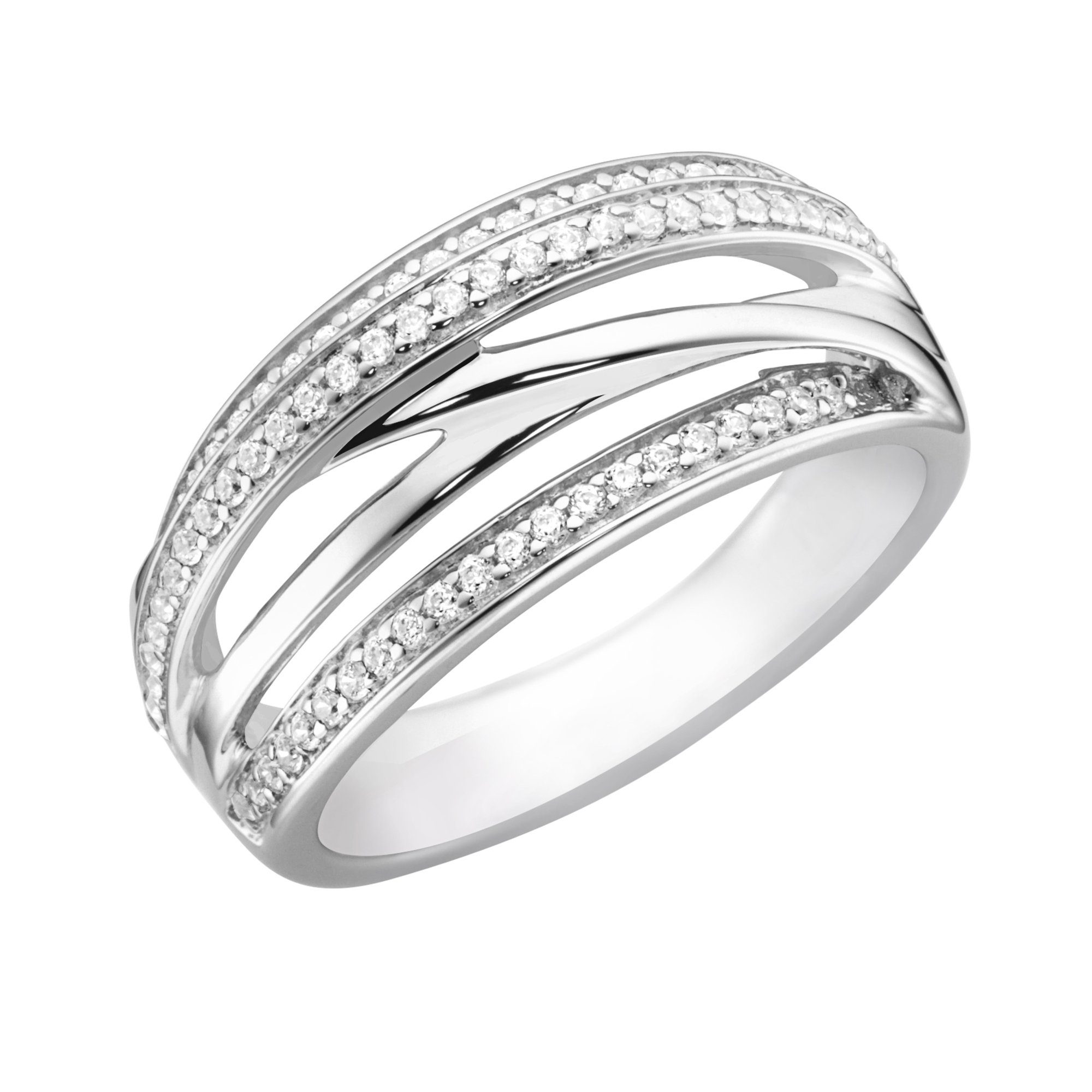 Fingerring verschlungen mit Zirkonia Steinen, Silber 925