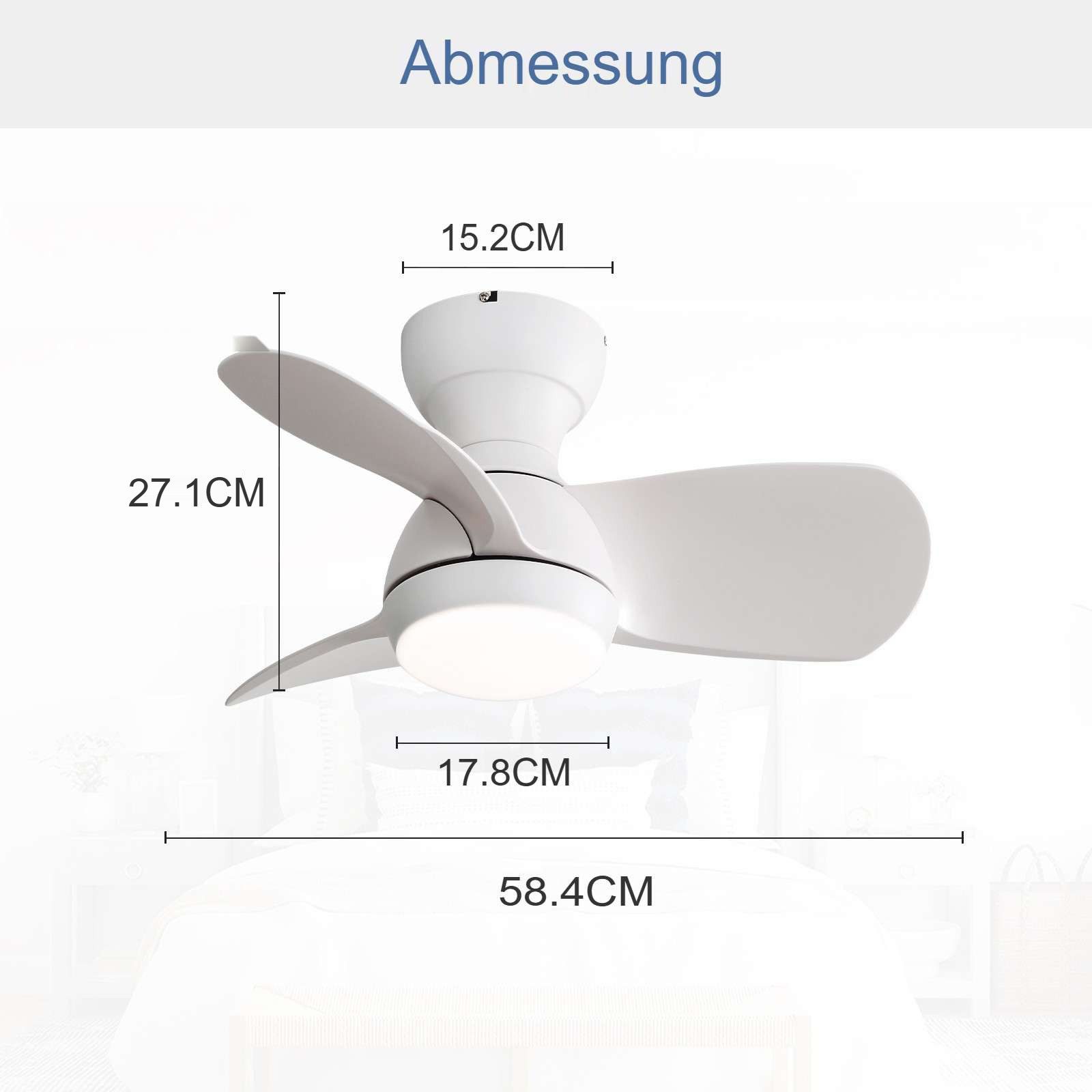 Sofucor Deckenventilator Kleinventilator mit LED-Licht und Fernbedienung, 3 MDF-Flügel
