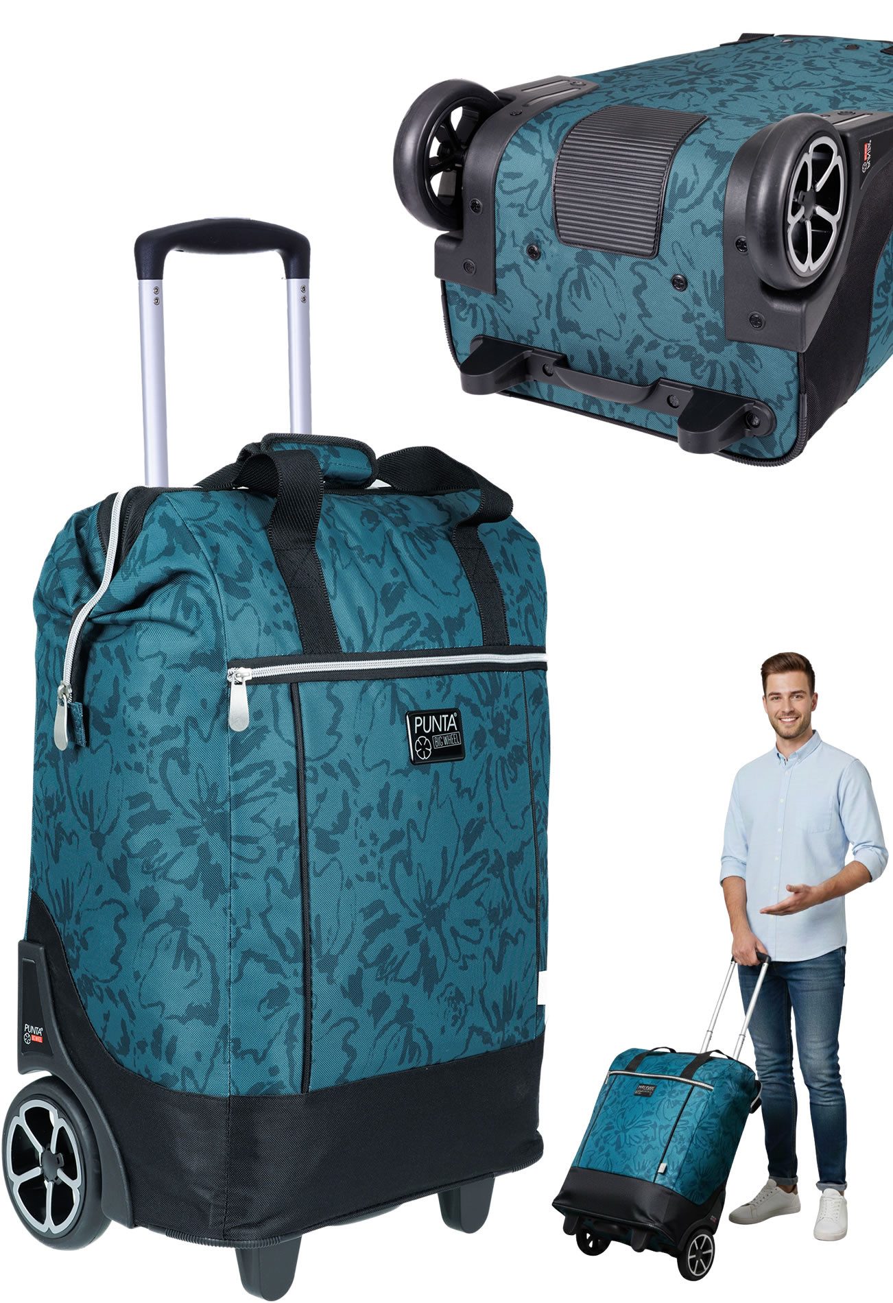 PUNTA Einkaufstrolley Big Wheel große Räder 40 Liter Einkaufsroller, Trolley Shopper Einkaufskorb Einkaufstrolly 10303 + Thermo Tasche