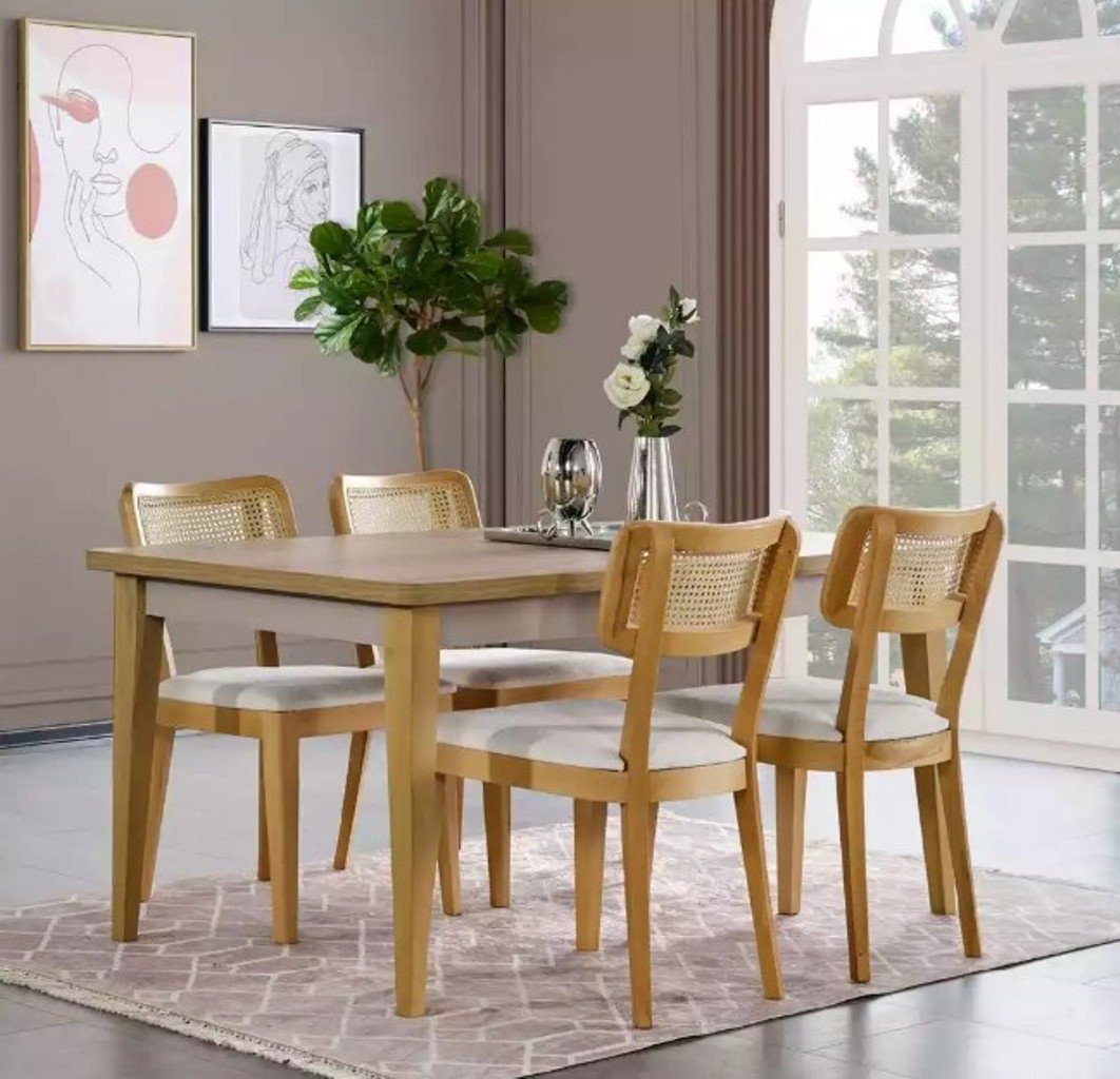 JVmoebel Esszimmer-Set Esstisch 4 x Stühle Set Garnitur Tisch Klassische Essgruppe 5tlg., (5-St., 1x Esstisch + 4х Stühle), Made in Italy
