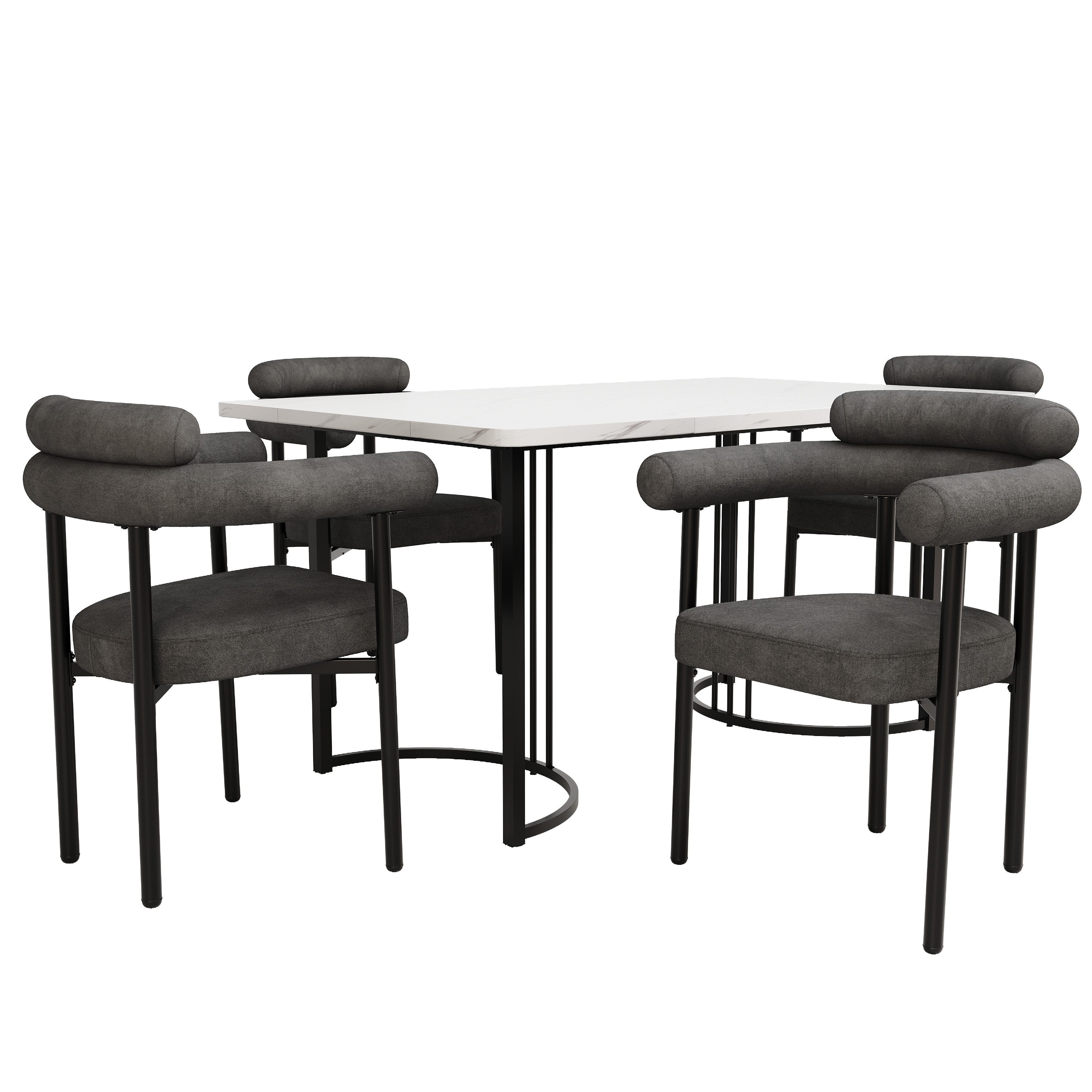 MODFU Essgruppe Esstisch mit Samt-Hohlsesseln, (Esstisch- und Stuhlset, 5-tlg., Esstisch mit 4 Stühlen), Esstisch mit Design-Tischbeinen, Samt-Hohlsesseln