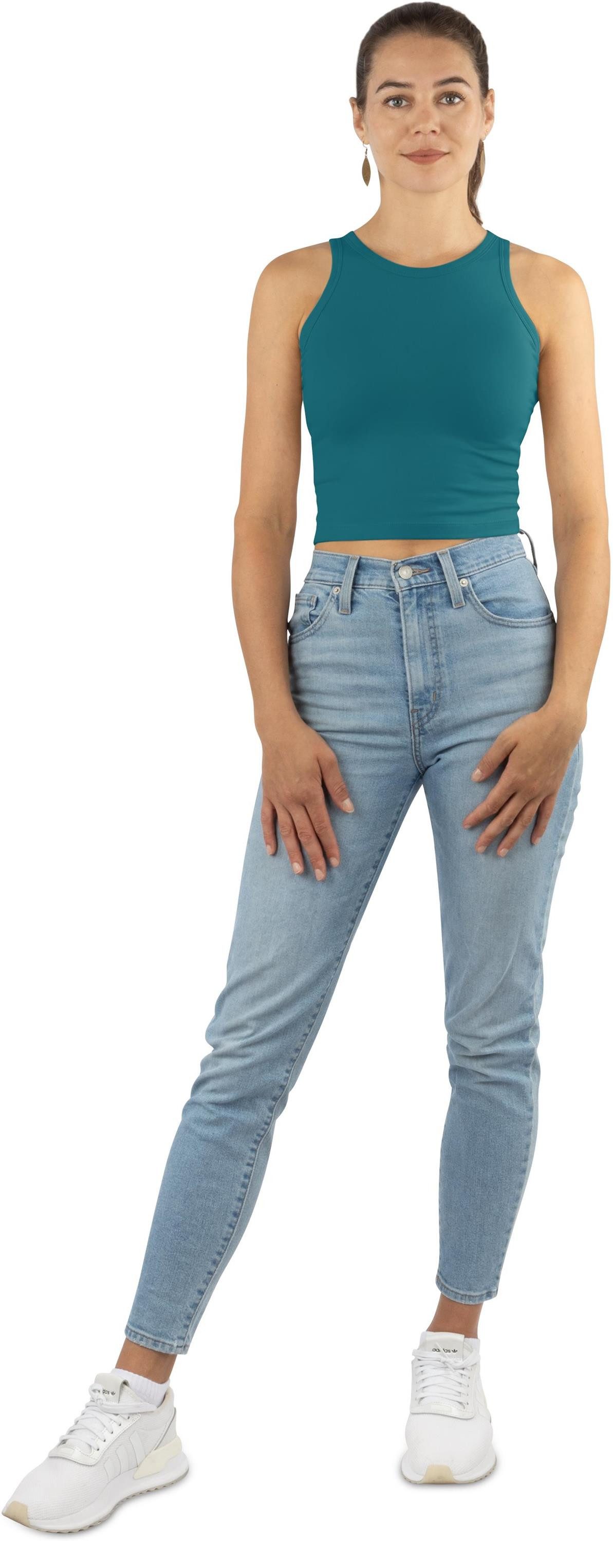 Janice Kurzarmshirt 3 x Damen crop Top hochgeschlossen Niah Kurzes Tanktop aus Baumwolle