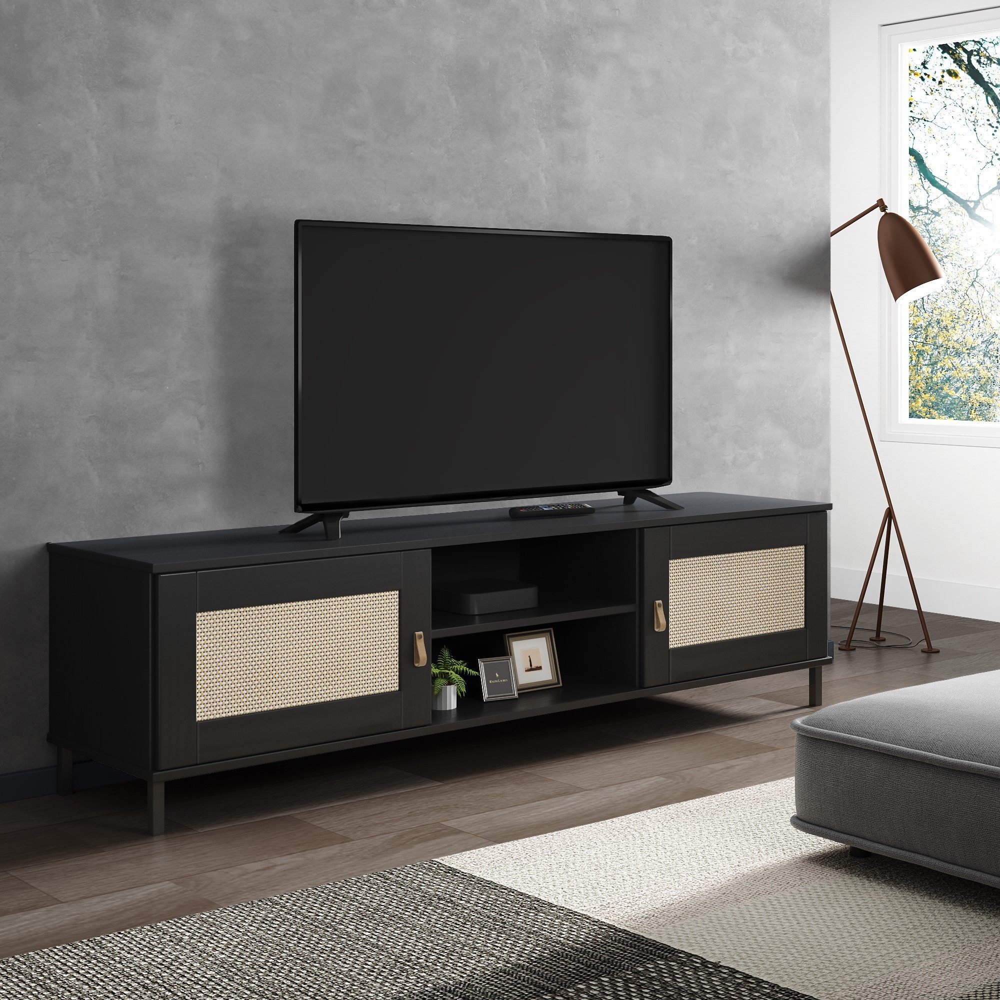Woodroom TV-Board Valencia, massiv BxHxT cm lackiert, Kiefer schwarz 158x47x40