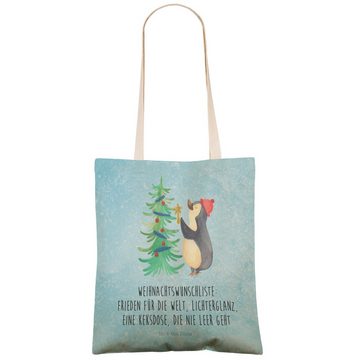 Mr. & Mrs. Panda Tragetasche Pinguin Weihnachtsbaum - Eisblau - Geschenk, Advent, Einkaufstasche, (1-tlg), Robust & Belastbar
