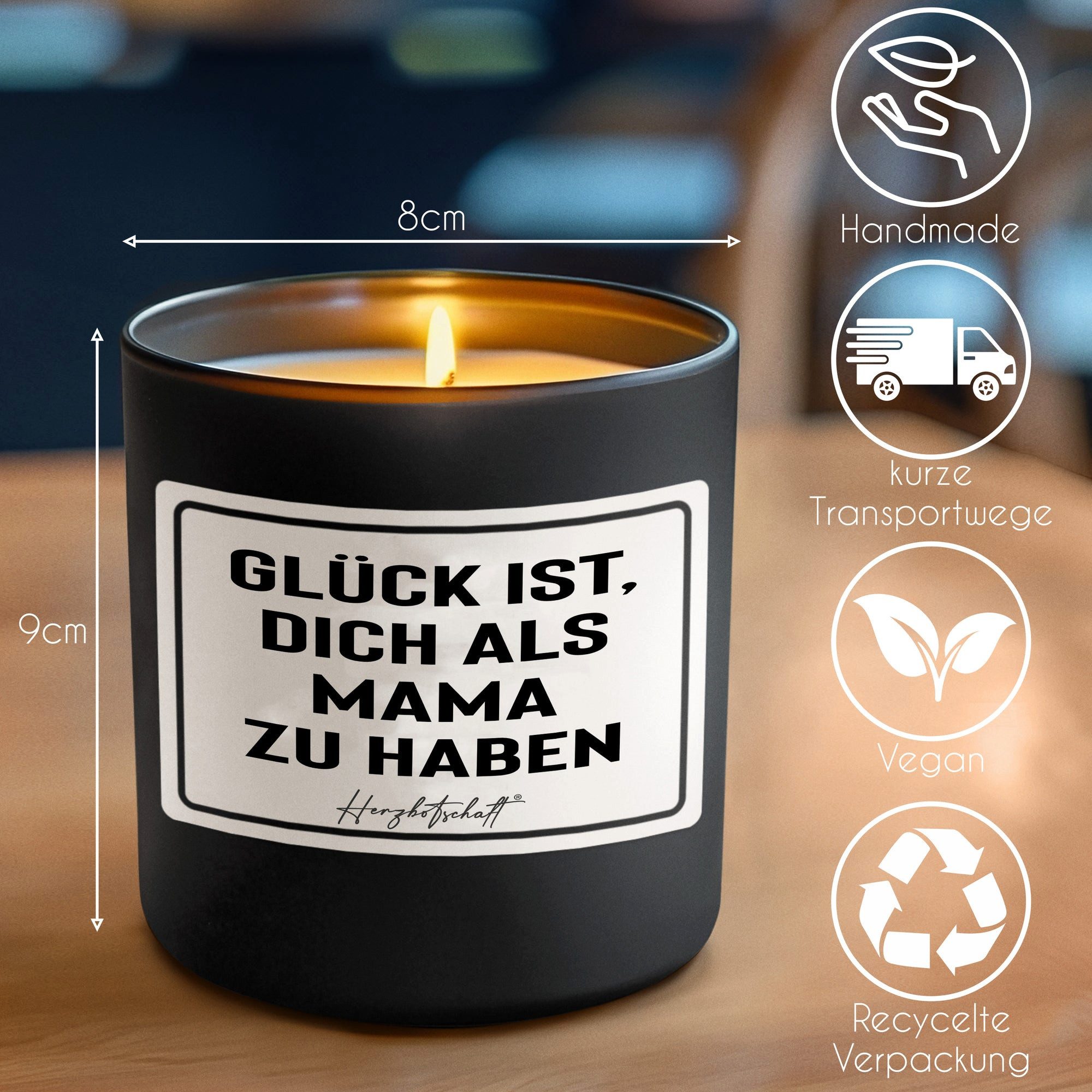 Herzbotschaft Duftkerze, (Glück ist, dich als Mama zu haben, originelles Geschenk, handgemachte nachhaltige Sojakerze im Glas)