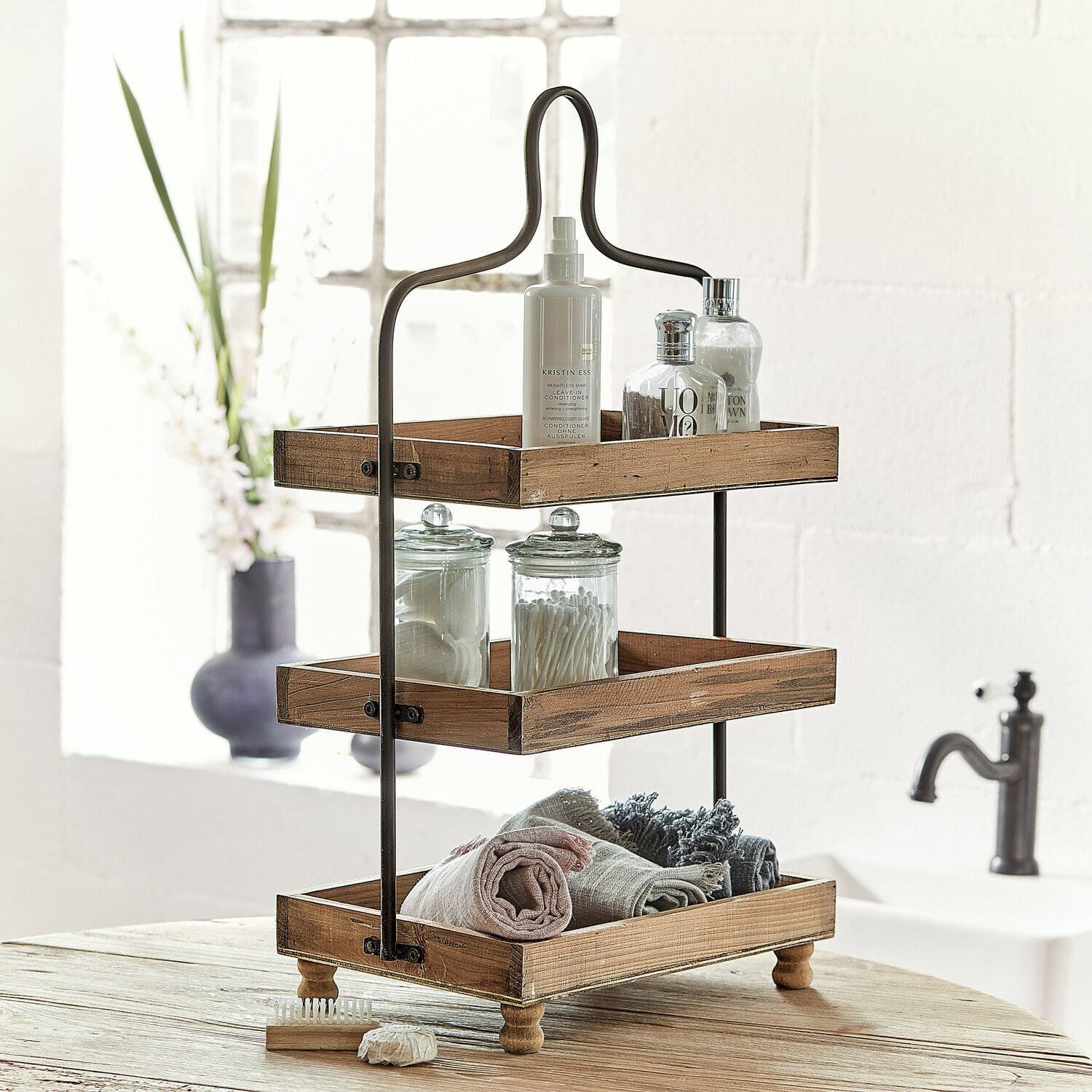 Mirabeau Etagere Etagere Lasse braun/schwarz, Mangoholz (mangifera indica), Gestell: Eisen