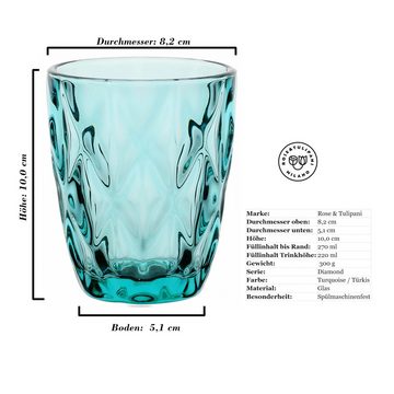Rose & Tulpani Tumbler-Glas Wasserglas Mehrzweckglas in Türkis Diamond Tumbler 270ml, Glas, Inhalt 270ml