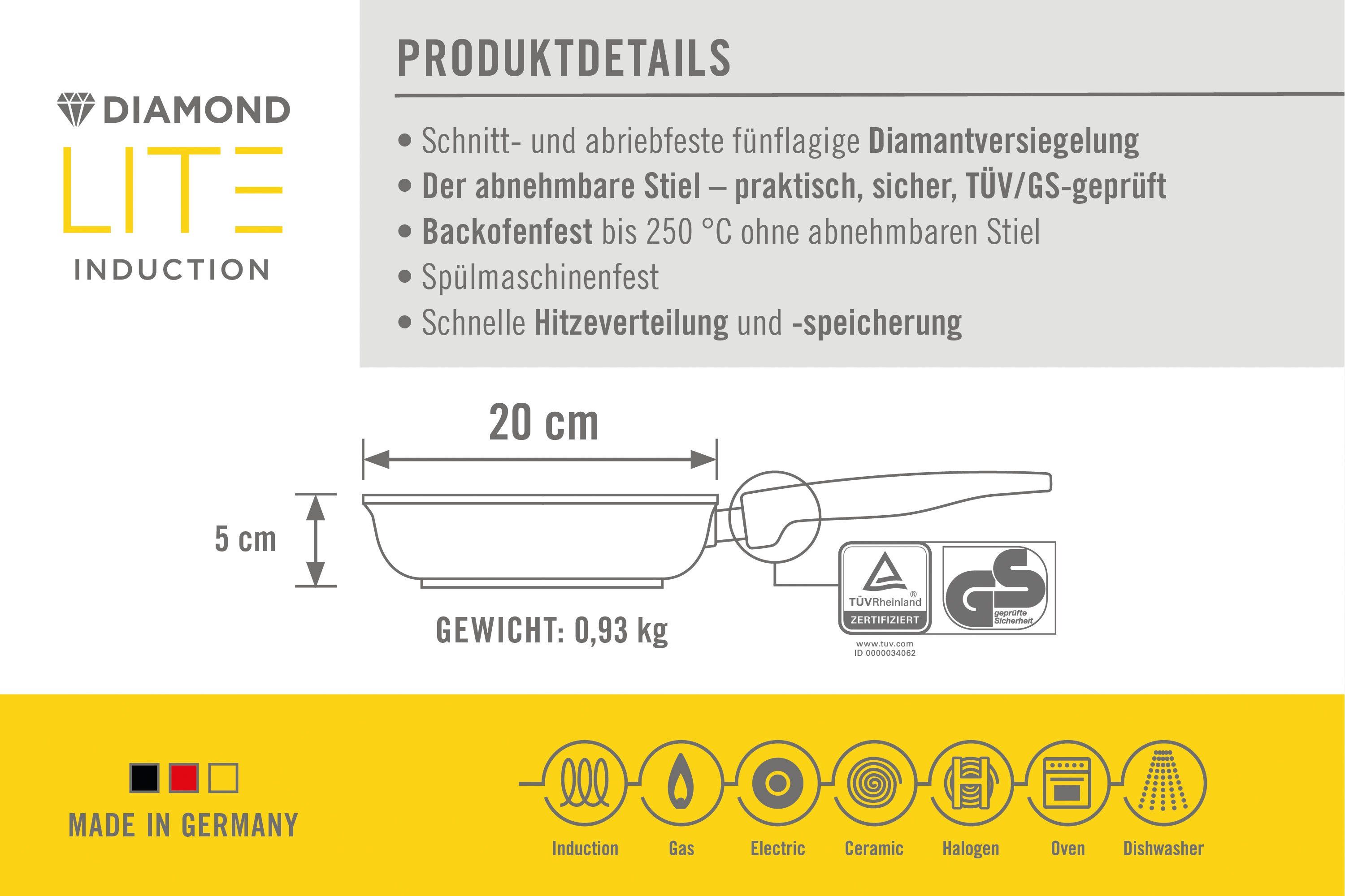 Germany Lite, Made 3-tlg), WOLL (Set, Induktion, Bratpfanne in Diamond Aluminium Stiel, abnehmbarer Pfannenwender, inkl.
