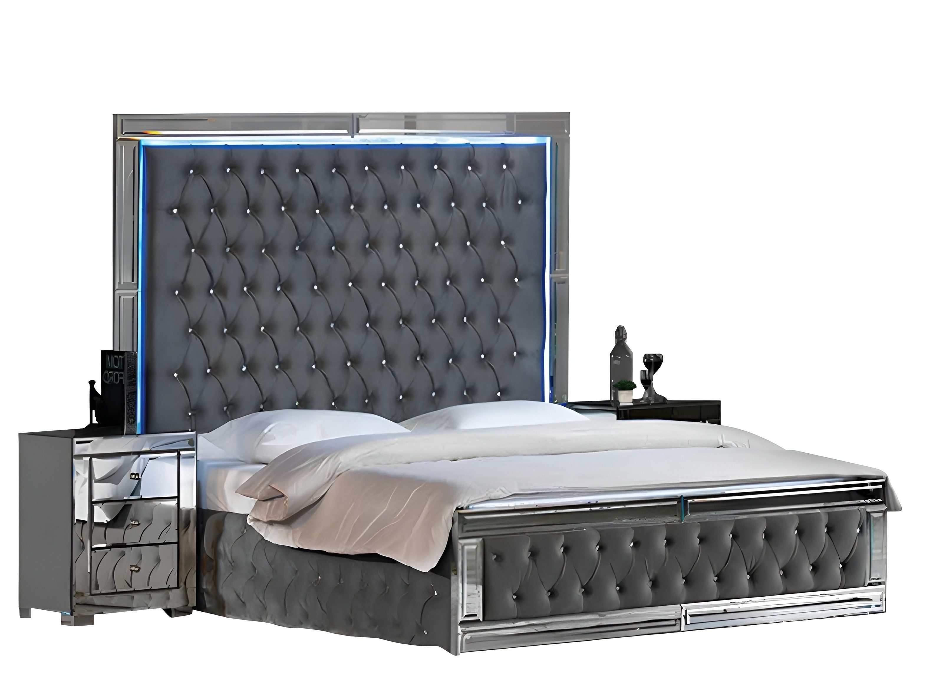 Xlmoebel Schlafzimmer-Set Designer-Doppelbett im Chesterfield-Stil mit Nachttischen, (3-tlg., Set 3tlg Schlafzimmer (Bett + 2x Nachttische), Hergestellt in Europa
