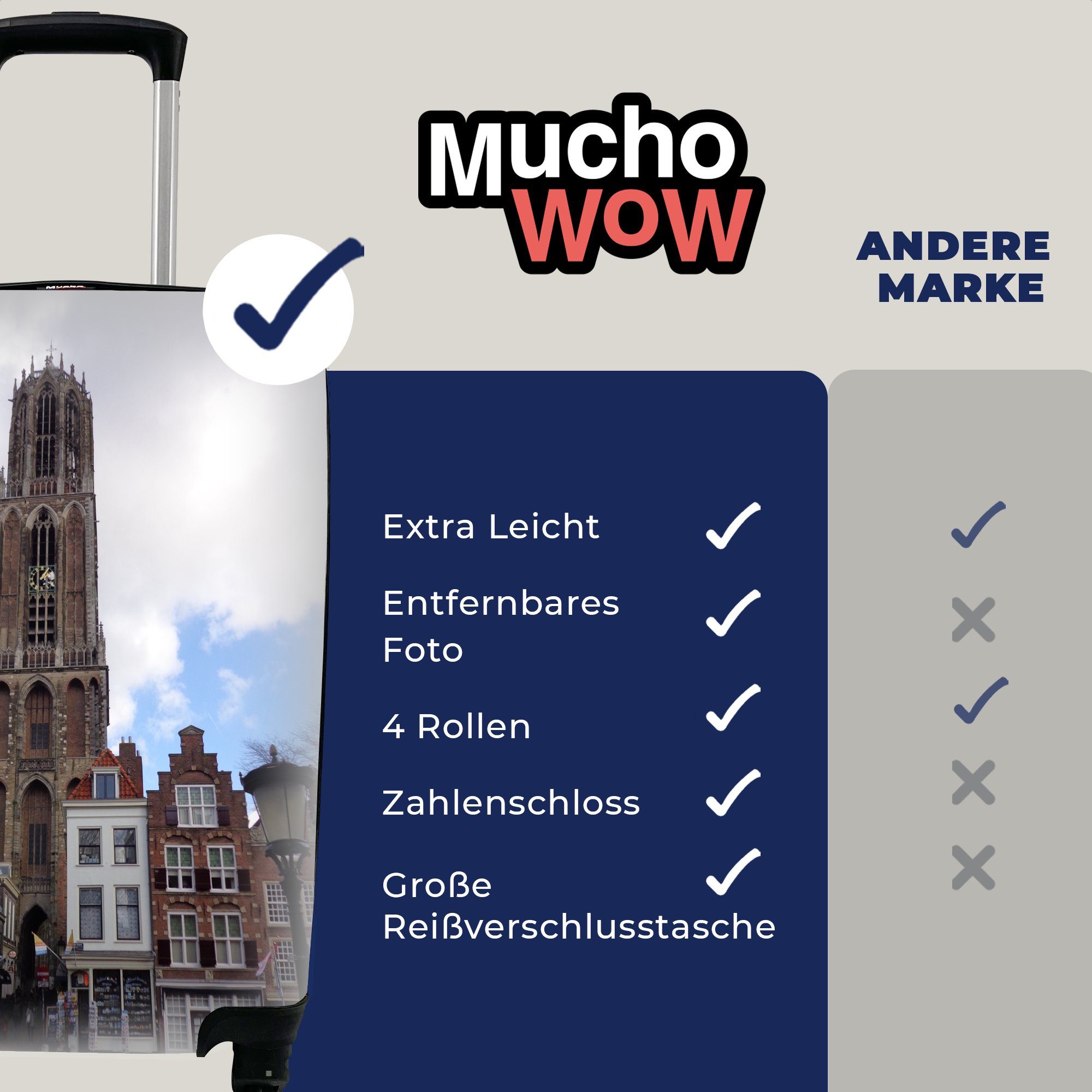 - Wolken, Reisekoffer Domturm für Handgepäckkoffer Ferien, Trolley, - 4 Rollen, mit Utrecht Reisetasche rollen, MuchoWow Handgepäck