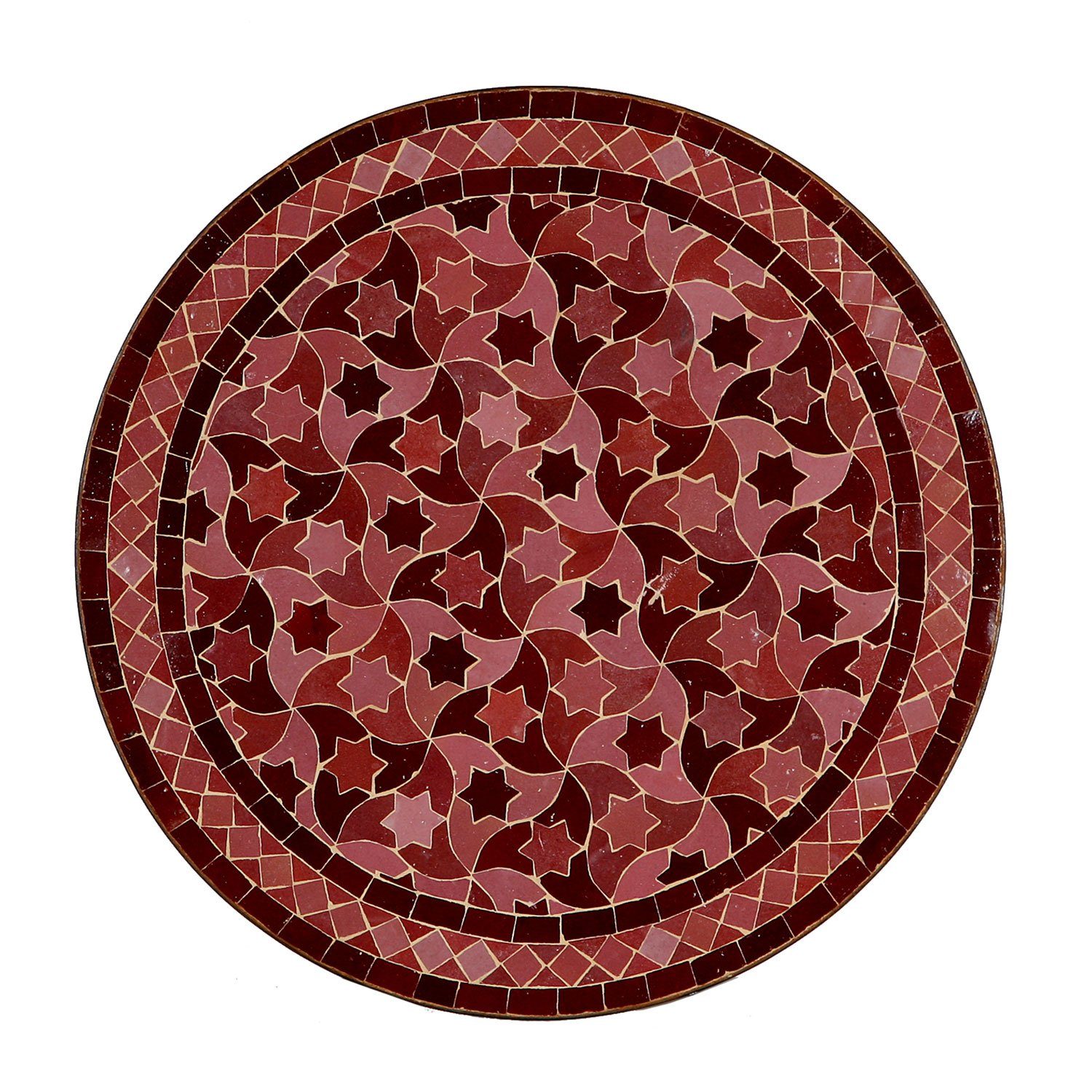 Casa Moro Gartentisch Marokkanischer Mosaiktischmit Gestell H 73 cm (60 cm glasiert Bordeaux Rosa Sterne, Kunsthandwerk aus Marokko, Bistrotisch Beistelltisch Balkontisch), Handmade, MO10006