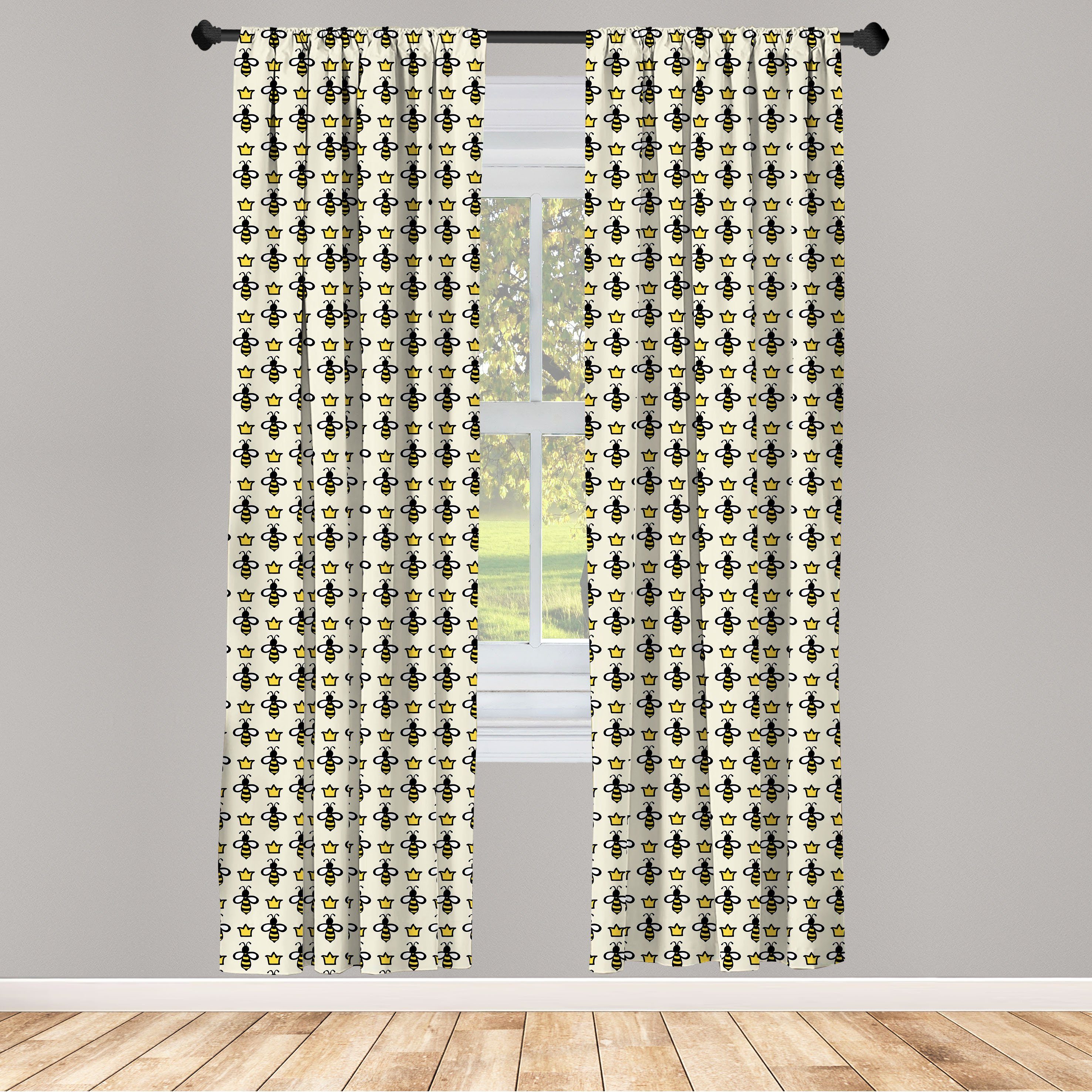 Gardine Vorhang für Wohnzimmer Bees Bienenkönigin Microfaser, Schlafzimmer Dekor, Abakuhaus, Kronen Cartoon-Stil
