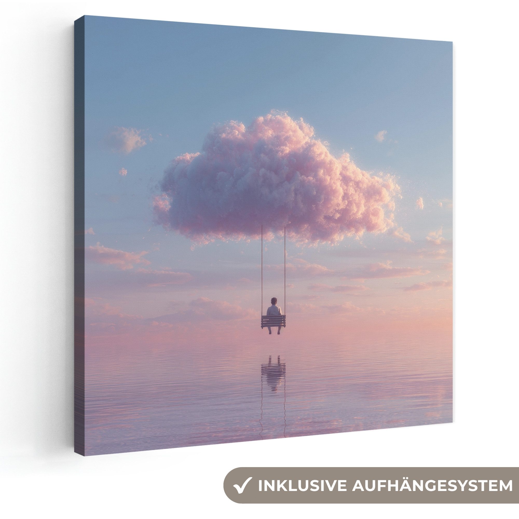 OneMillionCanvasses® Leinwandbild Wolke - Schaukel - Bunter Himmel, Fotodruck (1 St), Wandbild, Deko Schlafzimmer Wohnzimmer Flur 20x20 cm