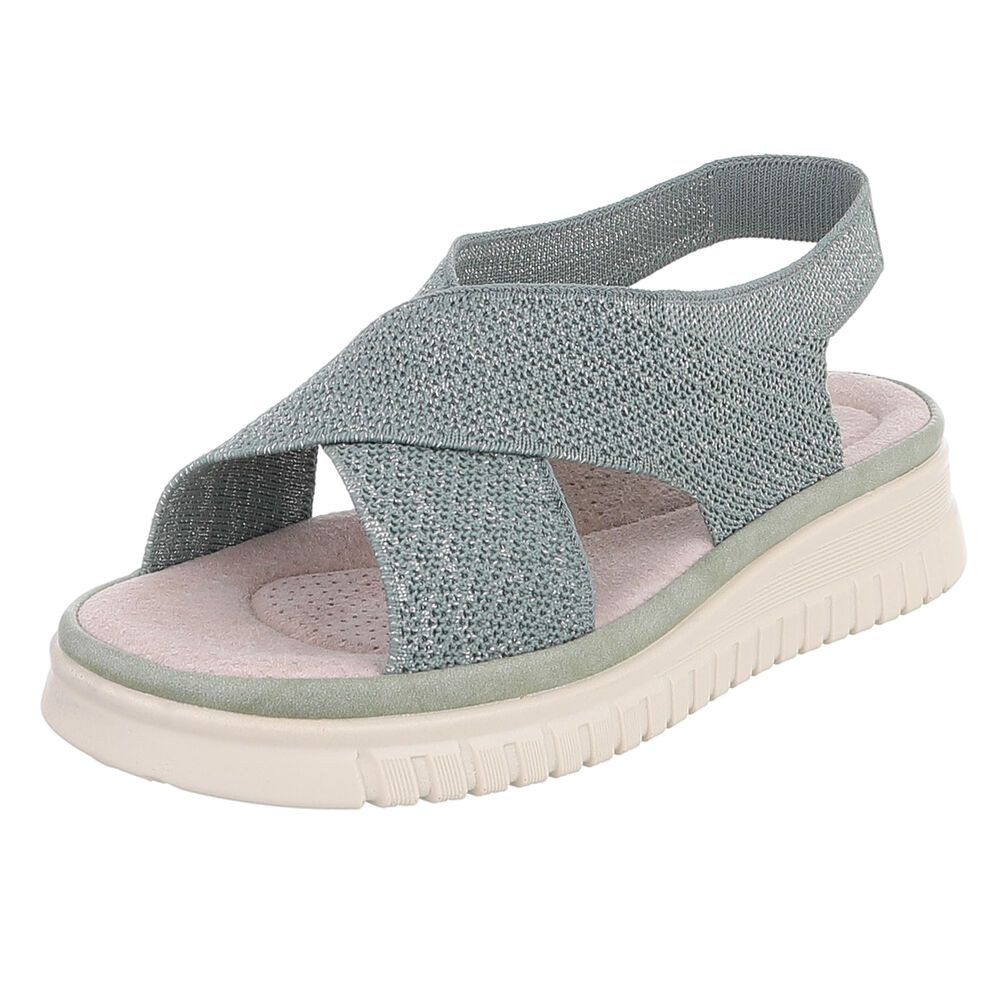 Ital-Design Damen Sandalette mit Keilsohle und Strickoptik Riemchensandalette (91849499) Keilabsatz/Wedge Keilsandaletten in Hellgrün