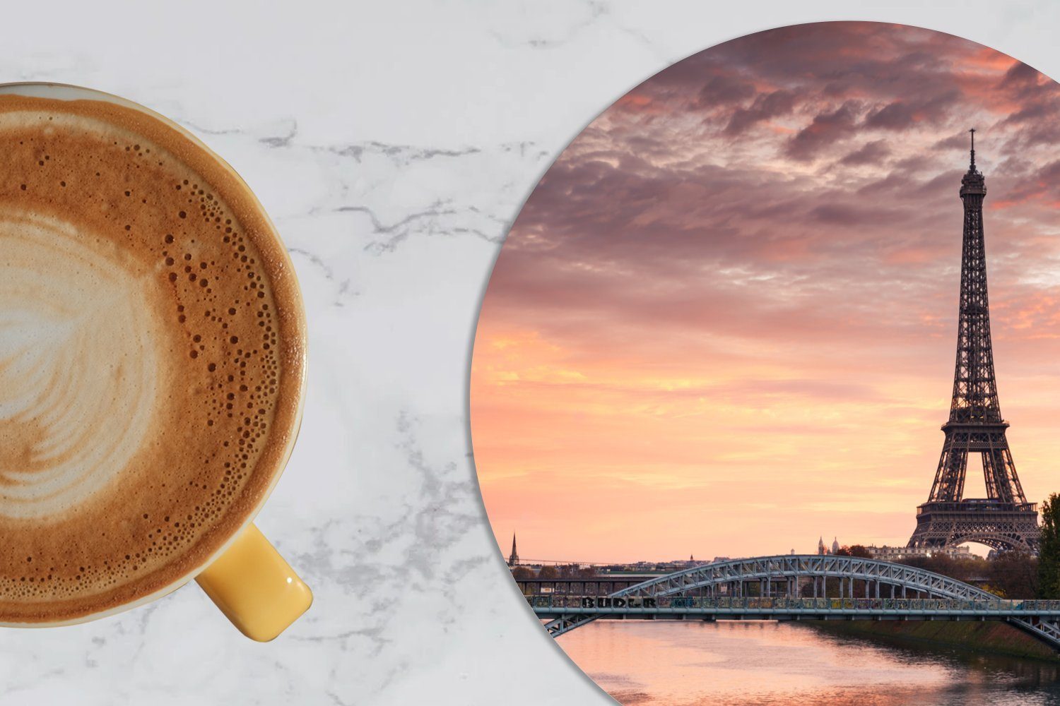 Getränkeuntersetzer, Zubehör Tasse, Paris, Glasuntersetzer für wunderschöner Ein in über Gläser, dem Tassenuntersetzer, Eiffelturm Korkuntersetzer, MuchoWow 6-tlg., orangefarbener Becher Himmel