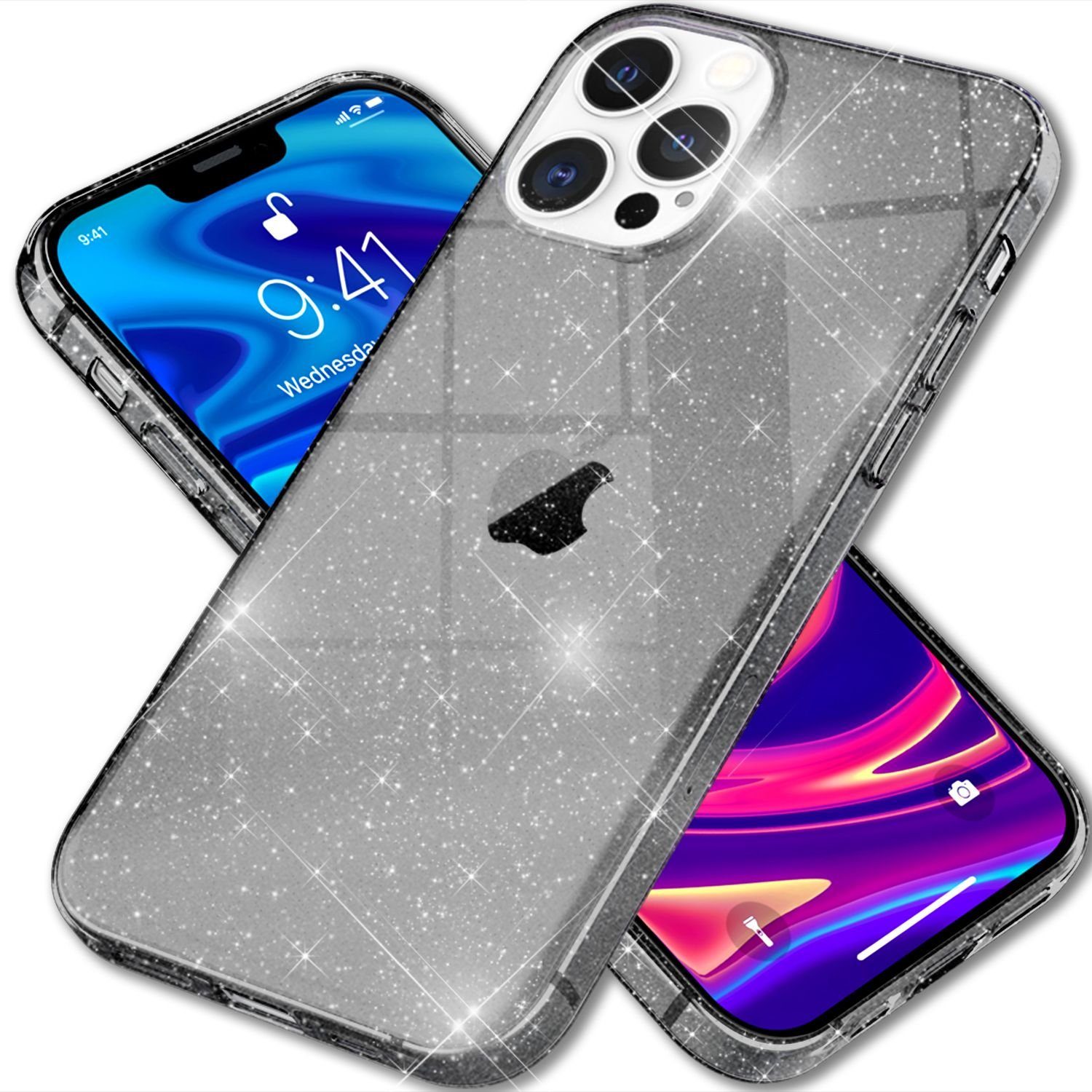 Nalia Apple iPhone 13 Pro, Klare Glitzer Hülle / Silikon Transparent / Glitter Cover / Bling Case