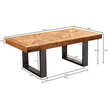 Wohnling Couchtisch WL5.950 (Mango Massivholz 105x40x55 cm Tisch Metallgestell), Wohnzimmertisch Rechteckig, Kaffeetisch Modern