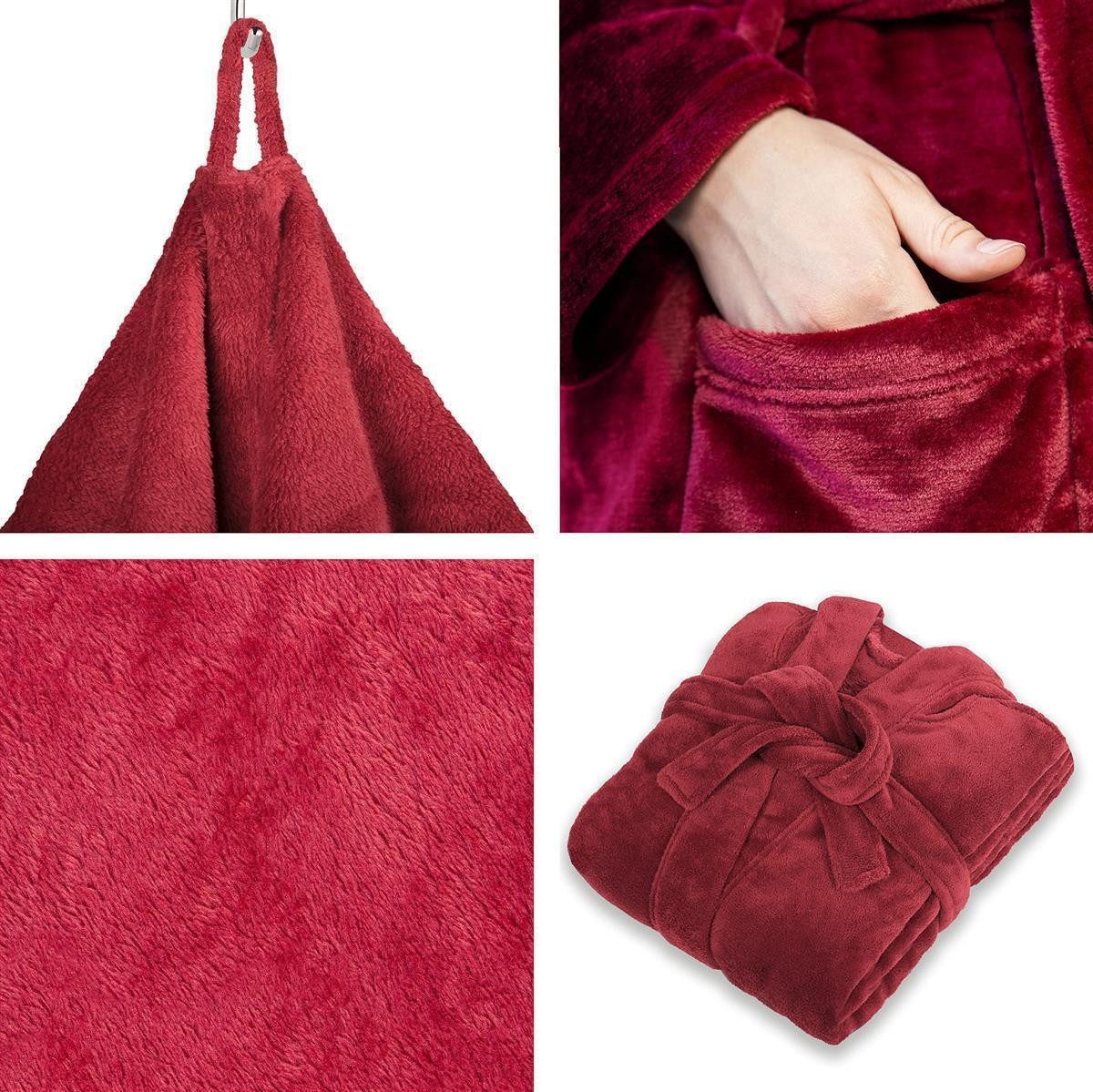 Gräfenstayn Unisex-Bademantel Damen Herren Kuschelfleece Bademantel Größe S-XXXL, warm & kuschelig, Waden bis Knöchellang, Fronttaschen, Gürtel, S-XXXL