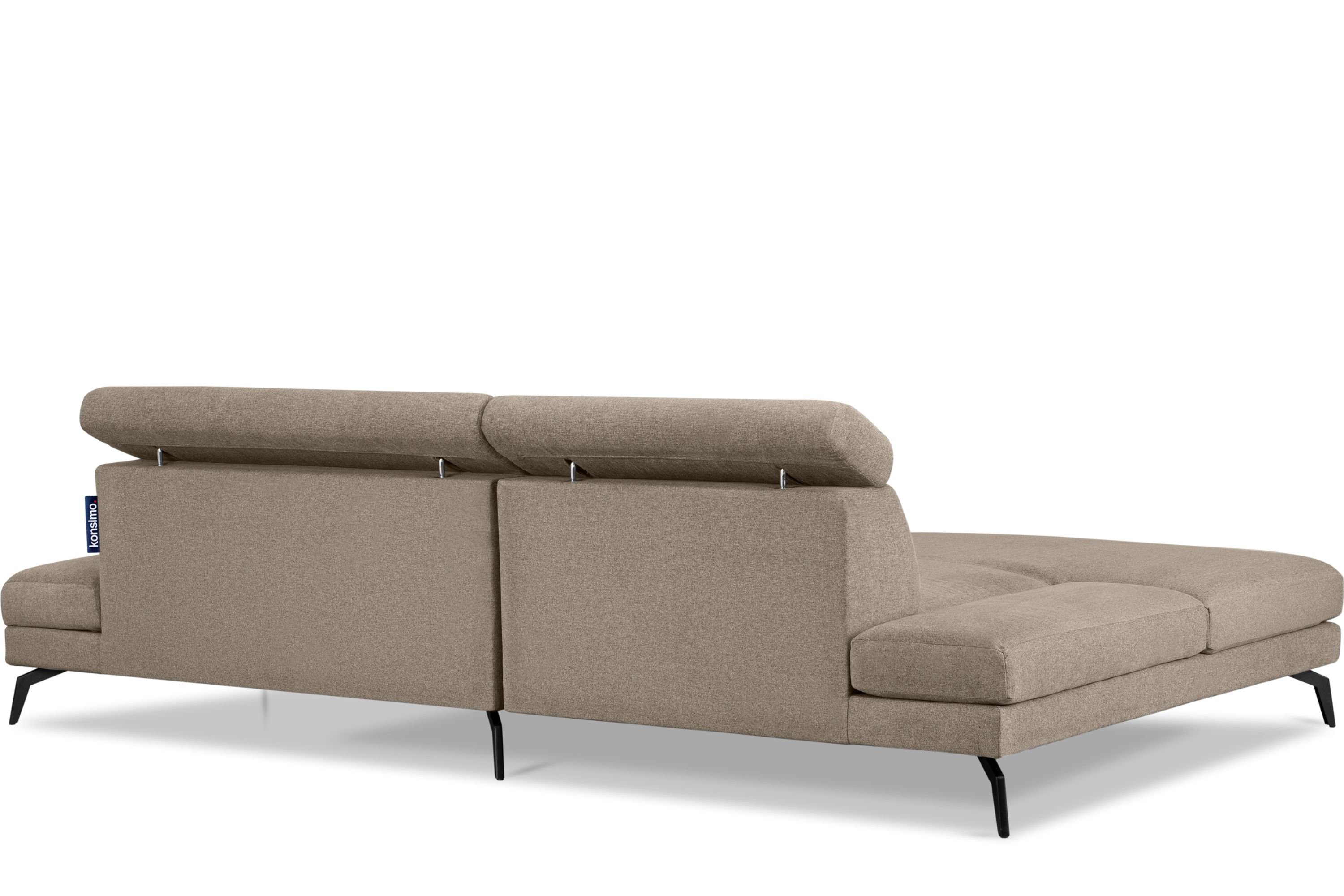 Kopfstützen, Ecksofa, hohe grau-beige bewegliche | Beine, Ecksofa Armlehnen, Konsimo bewegliche Loft-Stil grau-beige RENAR