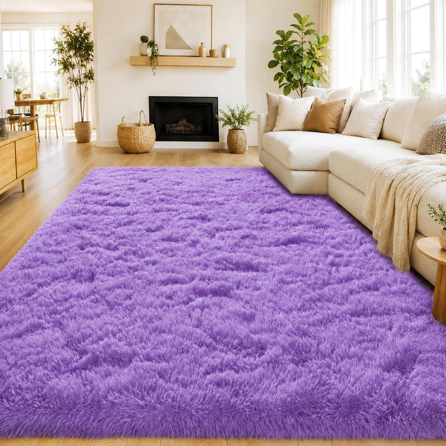 LuxusKollektion Hochflor-Teppich Lila Shaggy Teppich 140x200cm, rechteckig, Höhe: 17 mm