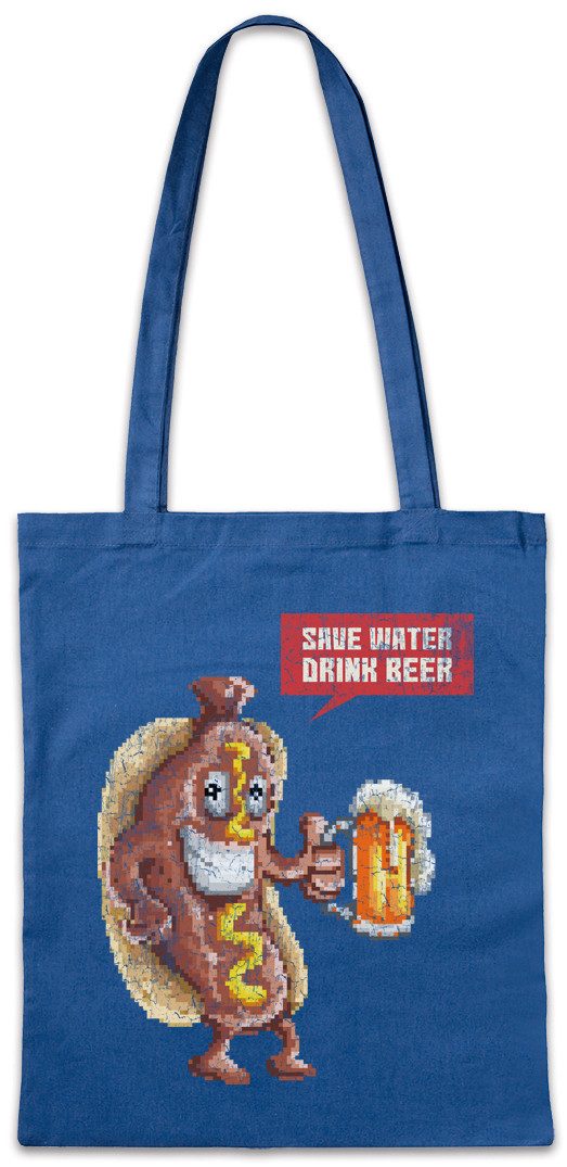 Beuteltasche Hotdog Save Water Drink Beer Stofftasche Bier Party Alkohol Betrunken