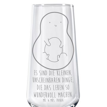 Mr. & Mrs. Panda Sektglas Avocado Kern - Transparent - Geschenk, Sektglas mit Gravur, Sektglas, Premium Glas, Hochwertige Lasergravur