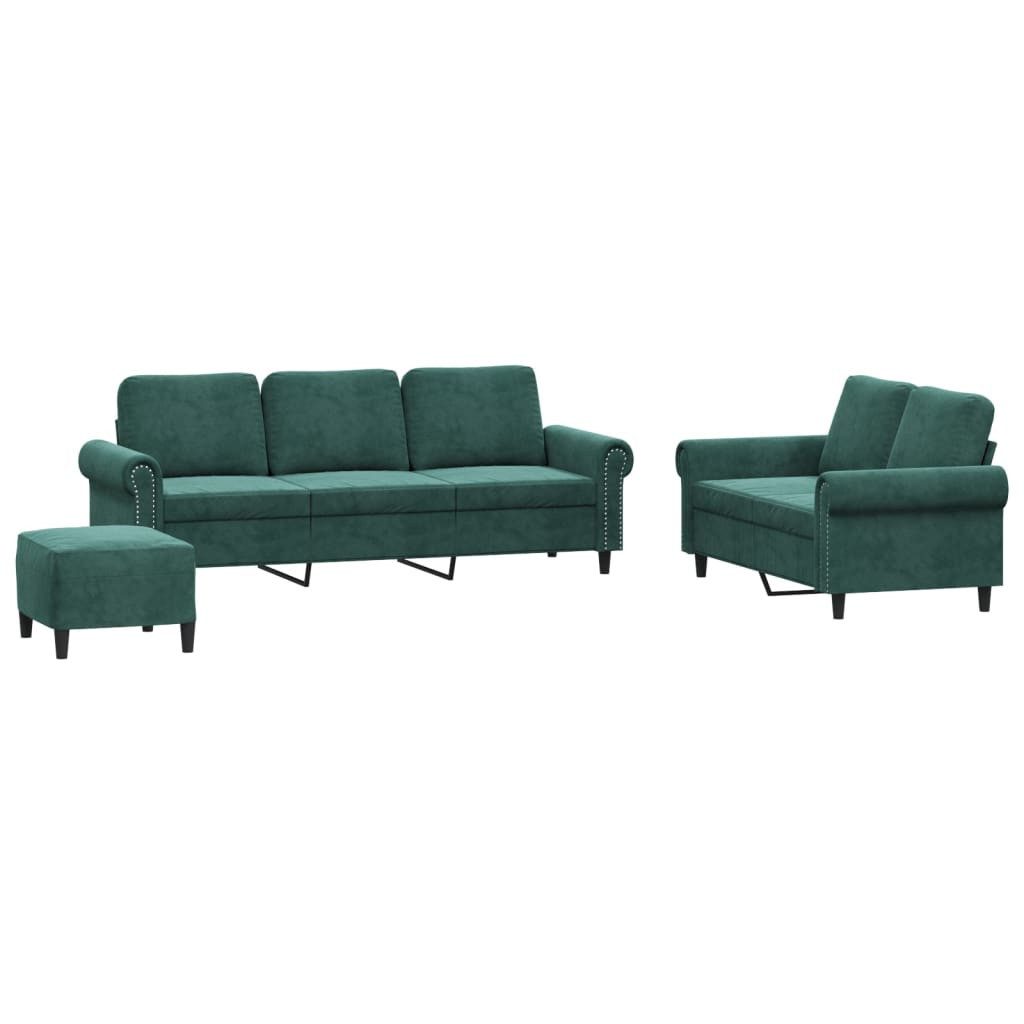 vidaXL Sofa 3-tlg. Sofagarnitur mit Kissen Dunkelgrün Samt, 1 Teile