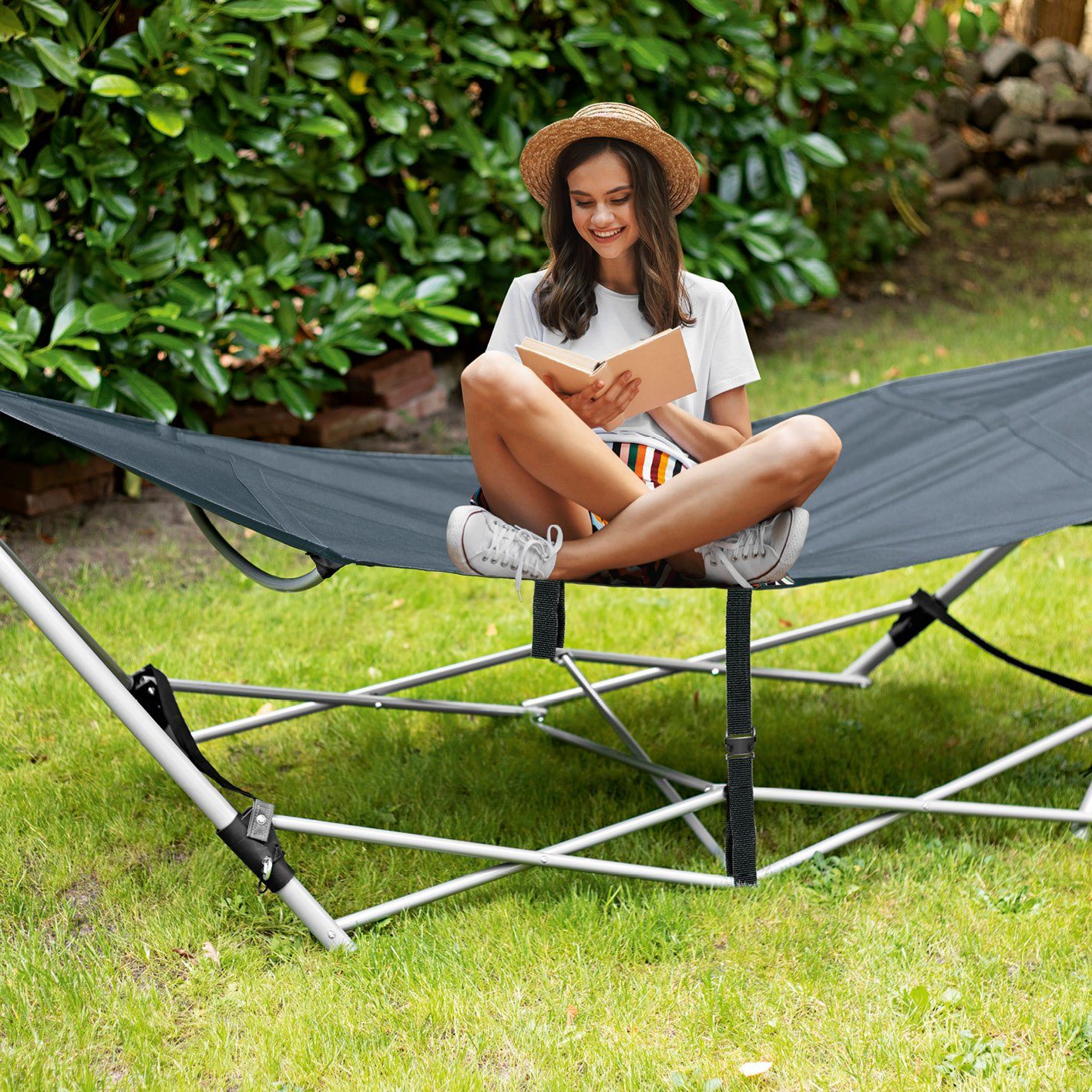 Leichte Reisehängematte mit Ständer für Camping & Garten Design Freizeitliege 