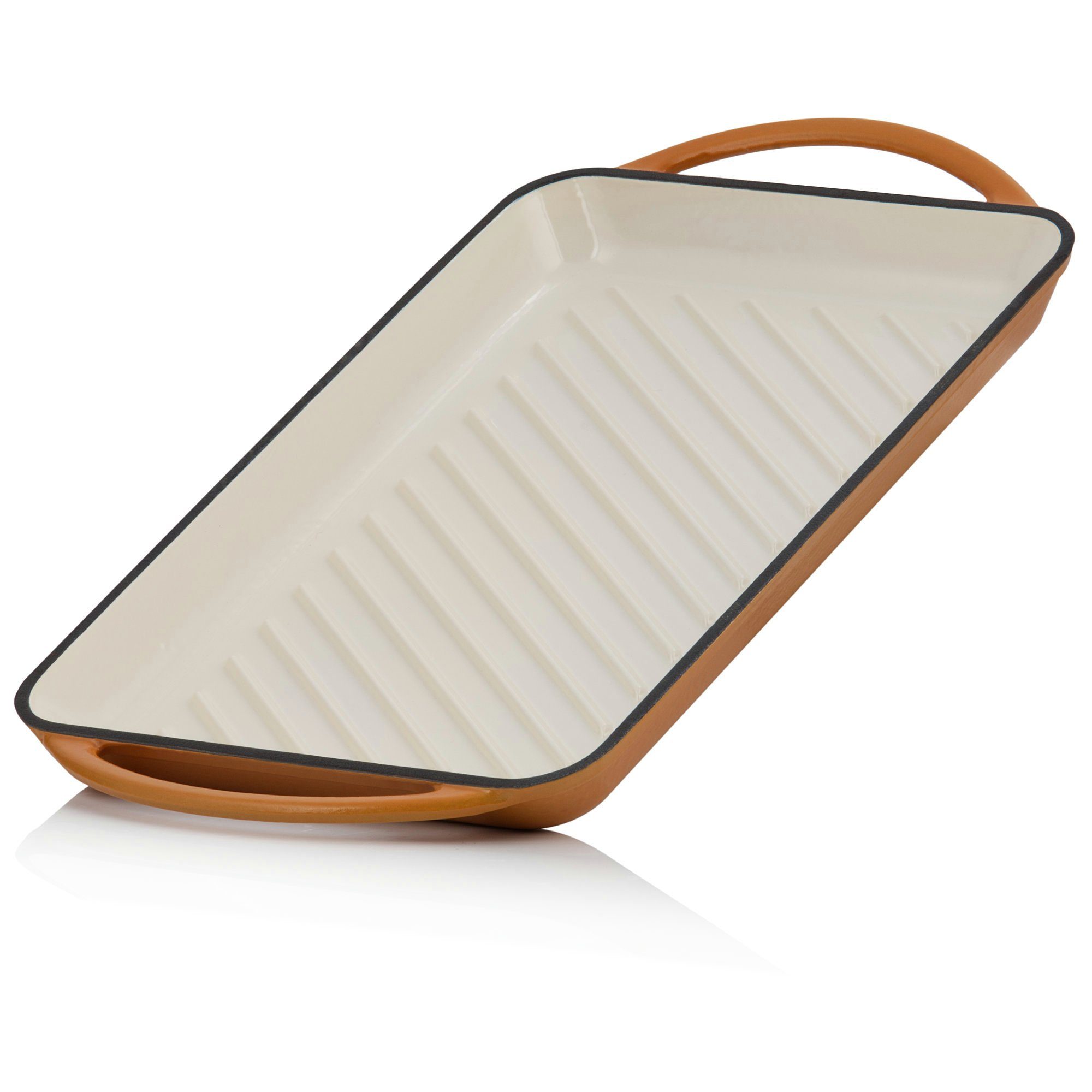 Mahlzeit Grillplatte Gusseisen, 39,5 x 22 x 3,5 cm, Sunny Orange, Emailliert, gerippt