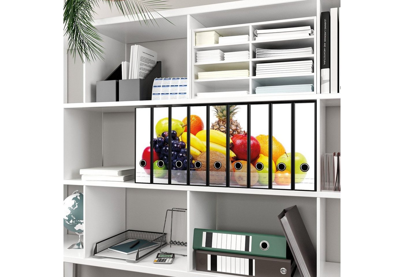 Thumbnail - Wallario Etiketten Gemischtes Obst aus aller Welt - Exotische Obstsammlung, Ordnerrücken-Sticker in verschiedenen Ausfüh...
