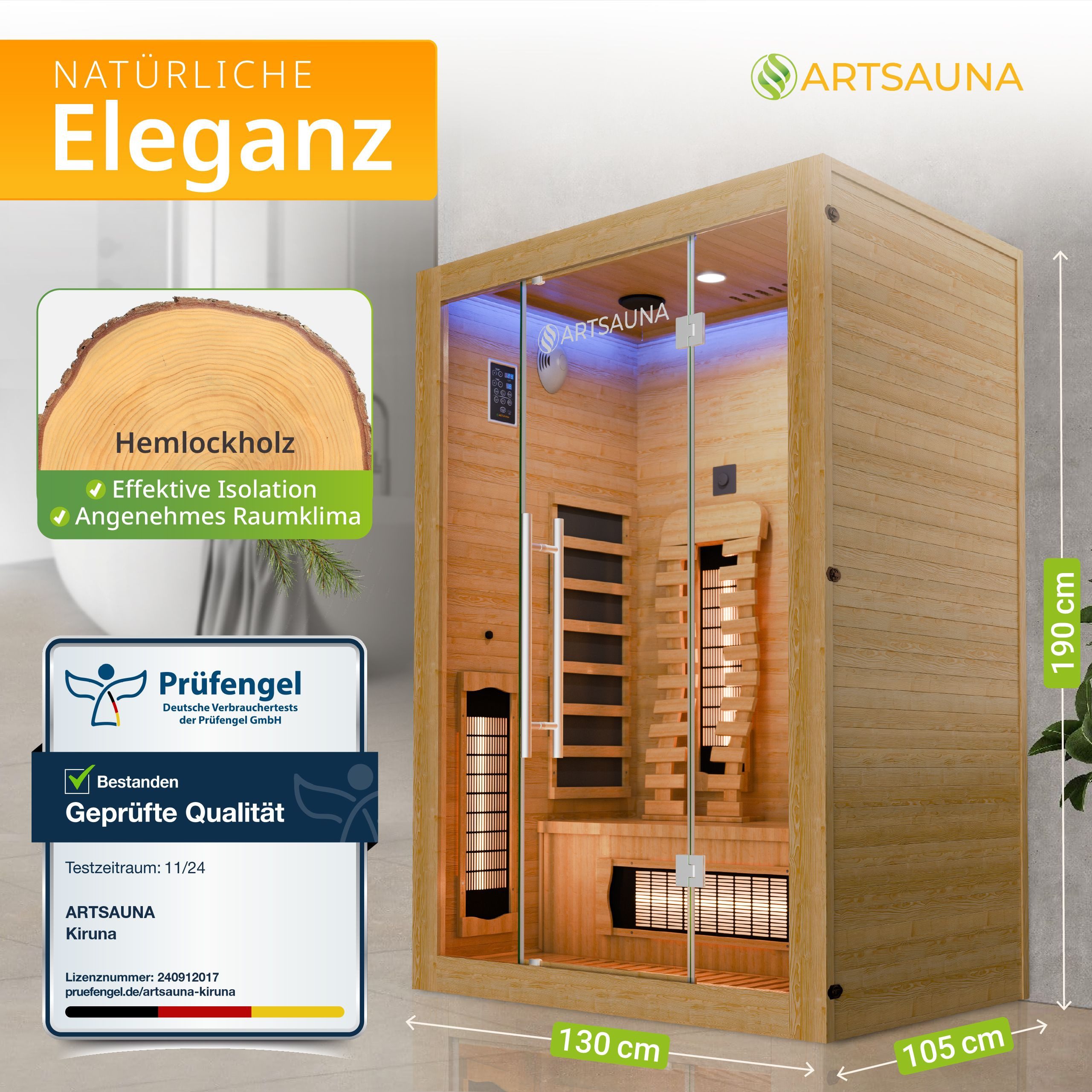 Artsauna Infrarotkabine Kiruna130 Premium Dual Technologie, günstig online kaufen